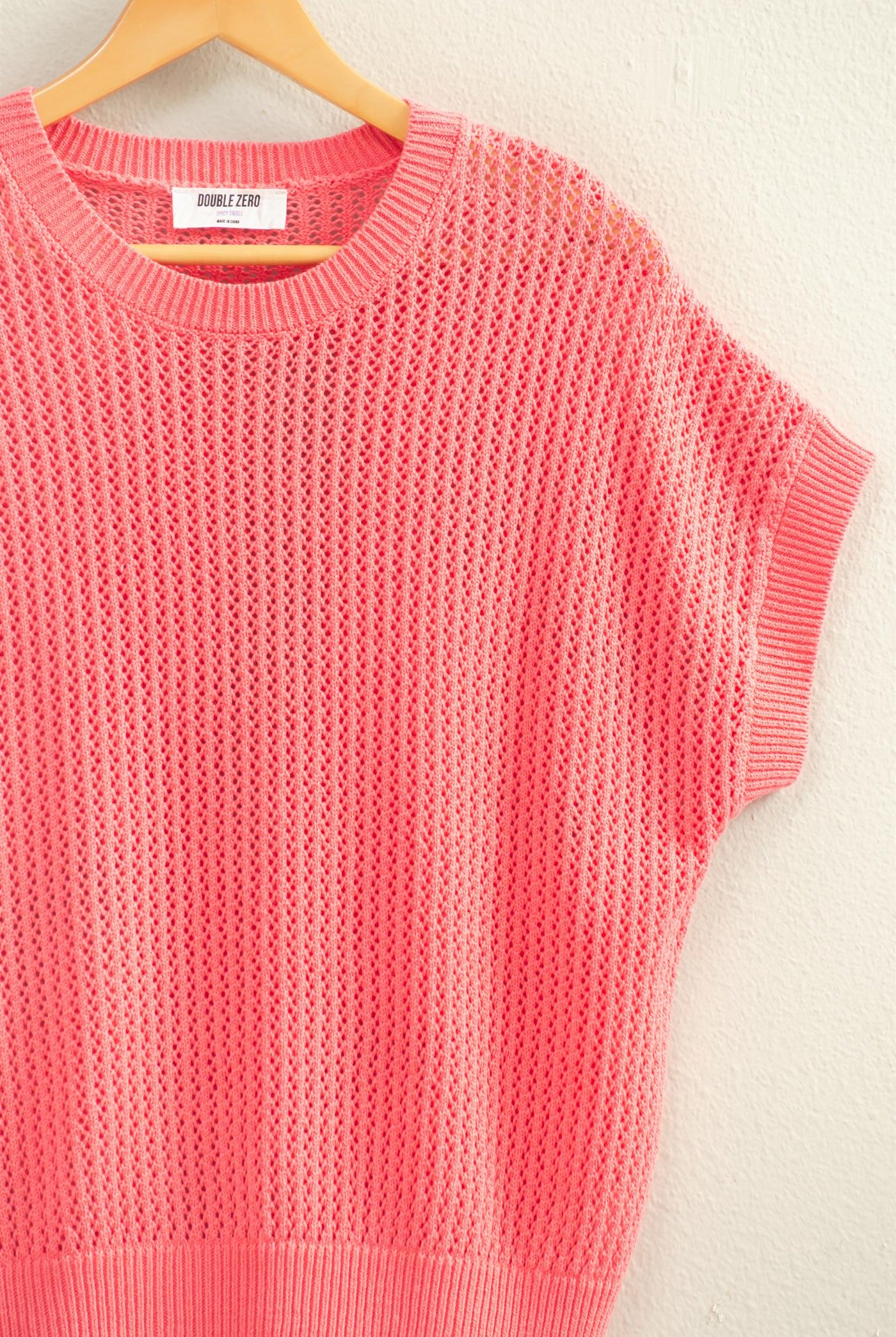 Wholesale Open-Knit Dolman Sleeve Top Clothing Tops DZ26A334 TAFFY PINK DOUBLE ZERO