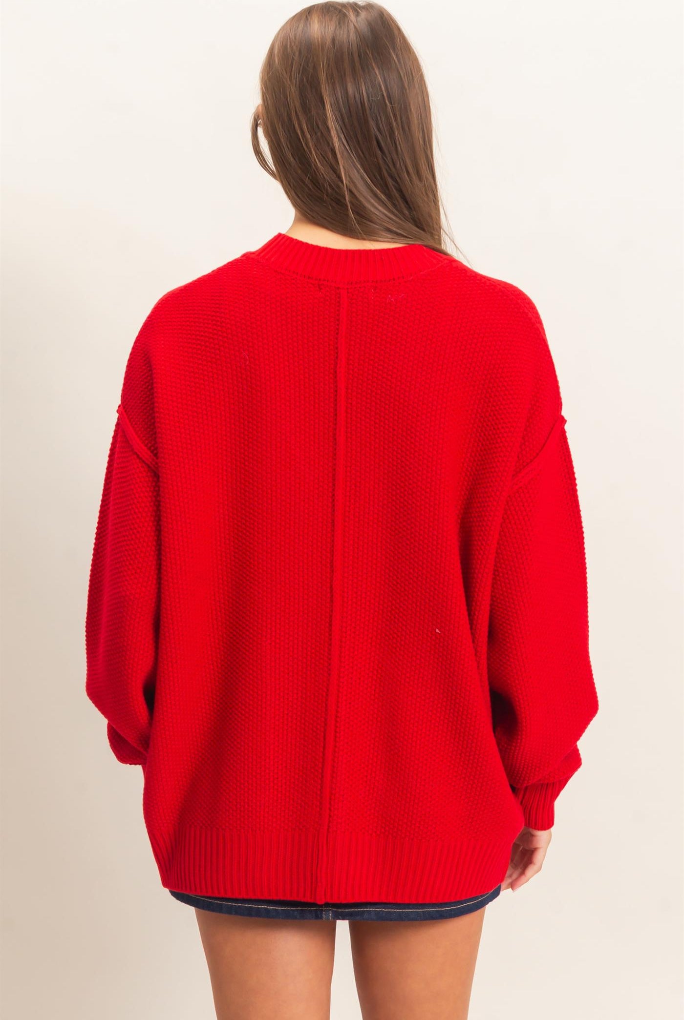 Wholesale Textured Oversized Knit Buttoned Cardigan Cardigans DZ26C971 RED DOUBLE ZERO