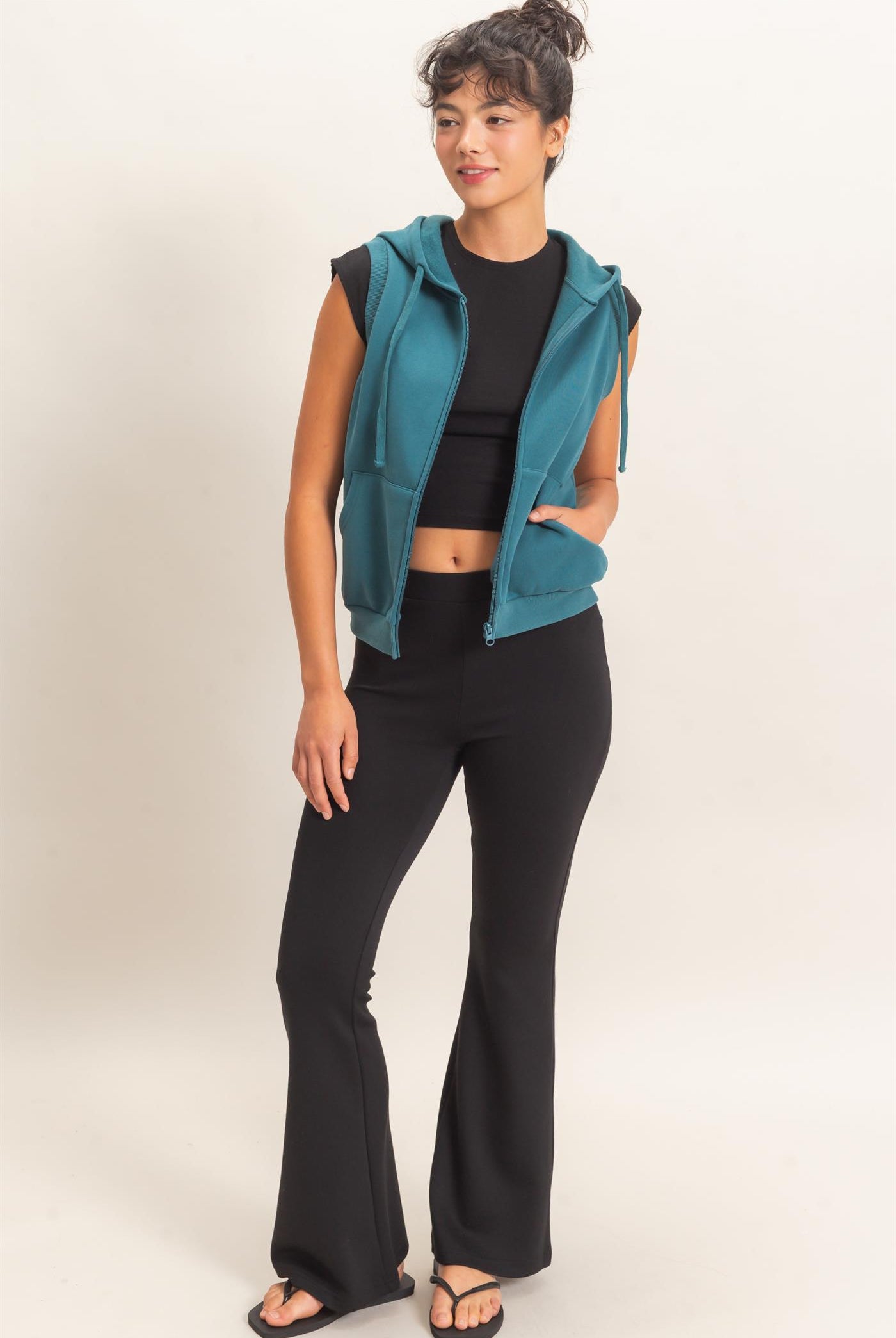 Wholesale Flared Elastic Waist Pants Pants DZ26E393 BLACK DOUBLE ZERO