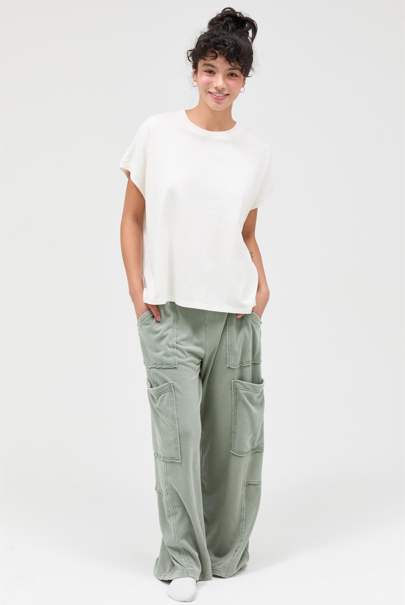 Wholesale Capped Sleeve Mineral Wash T-Shirt T-Shirts DZ26A033 OFF WHITE DOUBLE ZERO