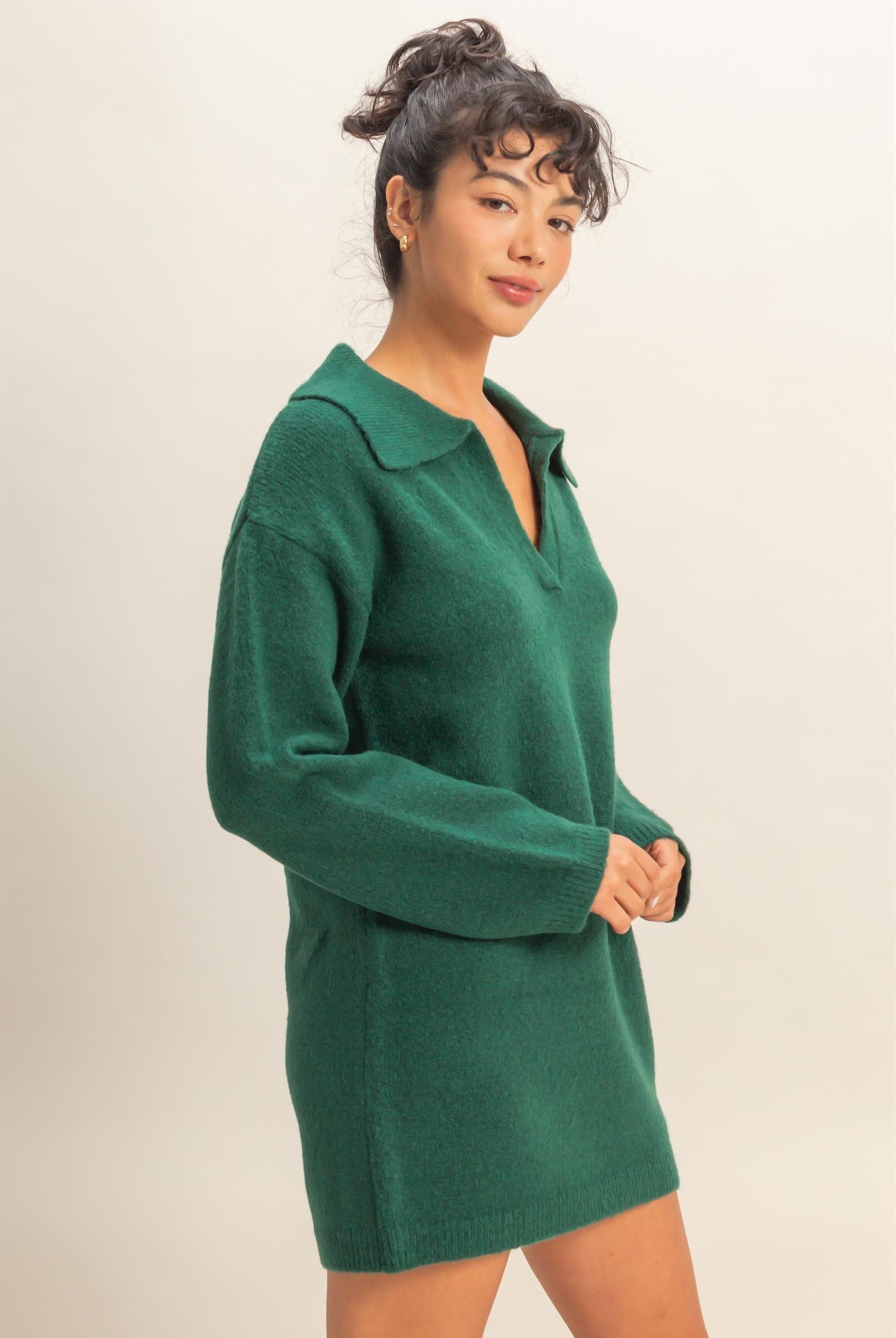 Wholesale Sophisticated Polo Long Sleeve Sweater Dress Dresses DZ25E838 DARK GREEN DOUBLE ZERO