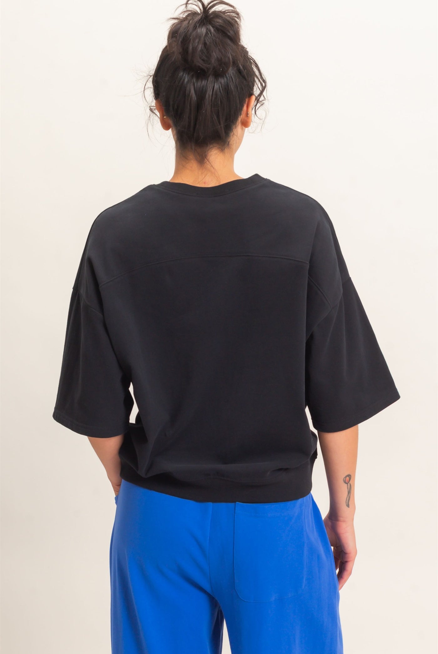 Wholesale Washed Crew Neck Short Sleeve Top Clothing Tops DZ26E381 BLACK DOUBLE ZERO