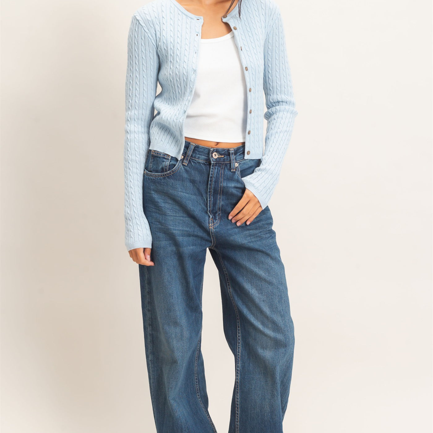 Wholesale Cable Knit Cardigan Cardigans DZ26E256 ICE BLUE DOUBLE ZERO