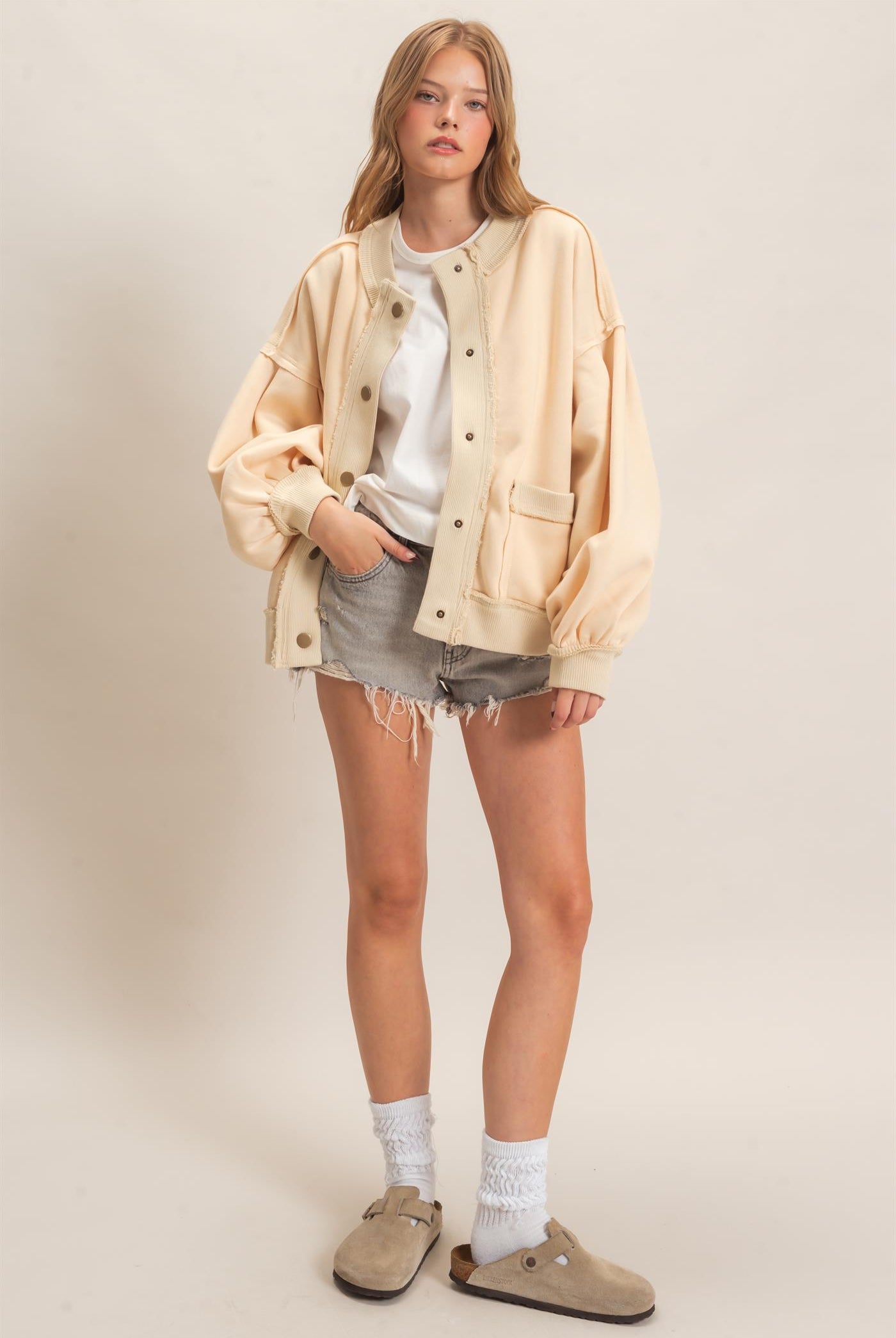 Wholesale Snap Front Jacket Coats & Jackets HF26E003 CREAM HYFVE