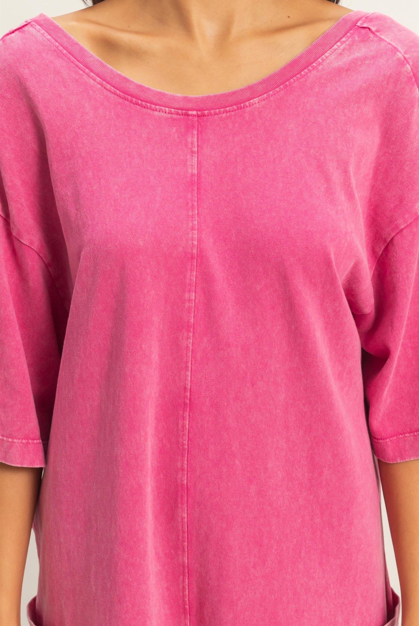 Wholesale Mineral Washed V-Back Romper Clothing DZ26A326 FUCHSIA HYFVE