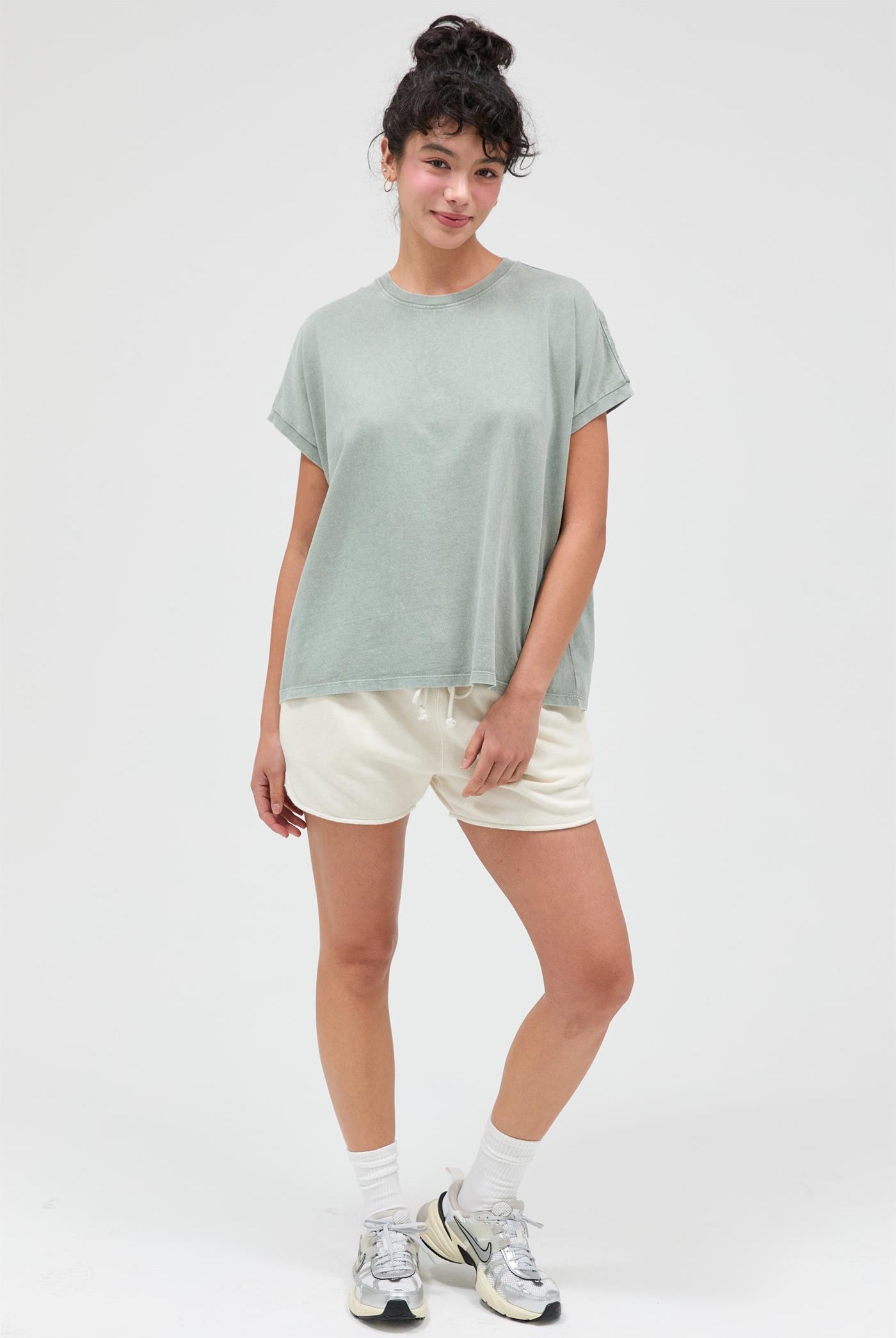 Wholesale Capped Sleeve Mineral Wash T-Shirt T-Shirts DZ26A033 SAGE GREEN DOUBLE ZERO