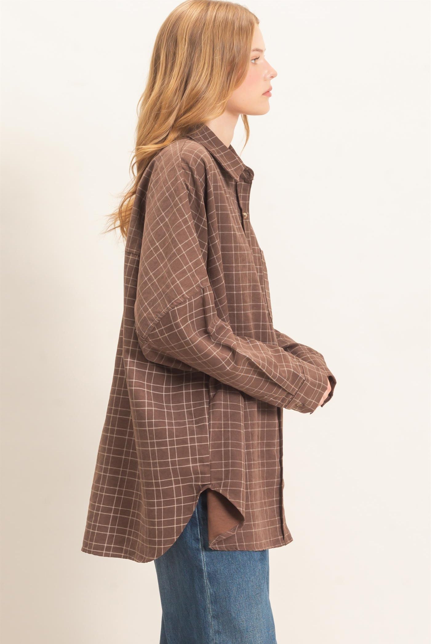 Wholesale Plaid Button-Up Shirt Shirts HF26E734 BROWN HYFVE