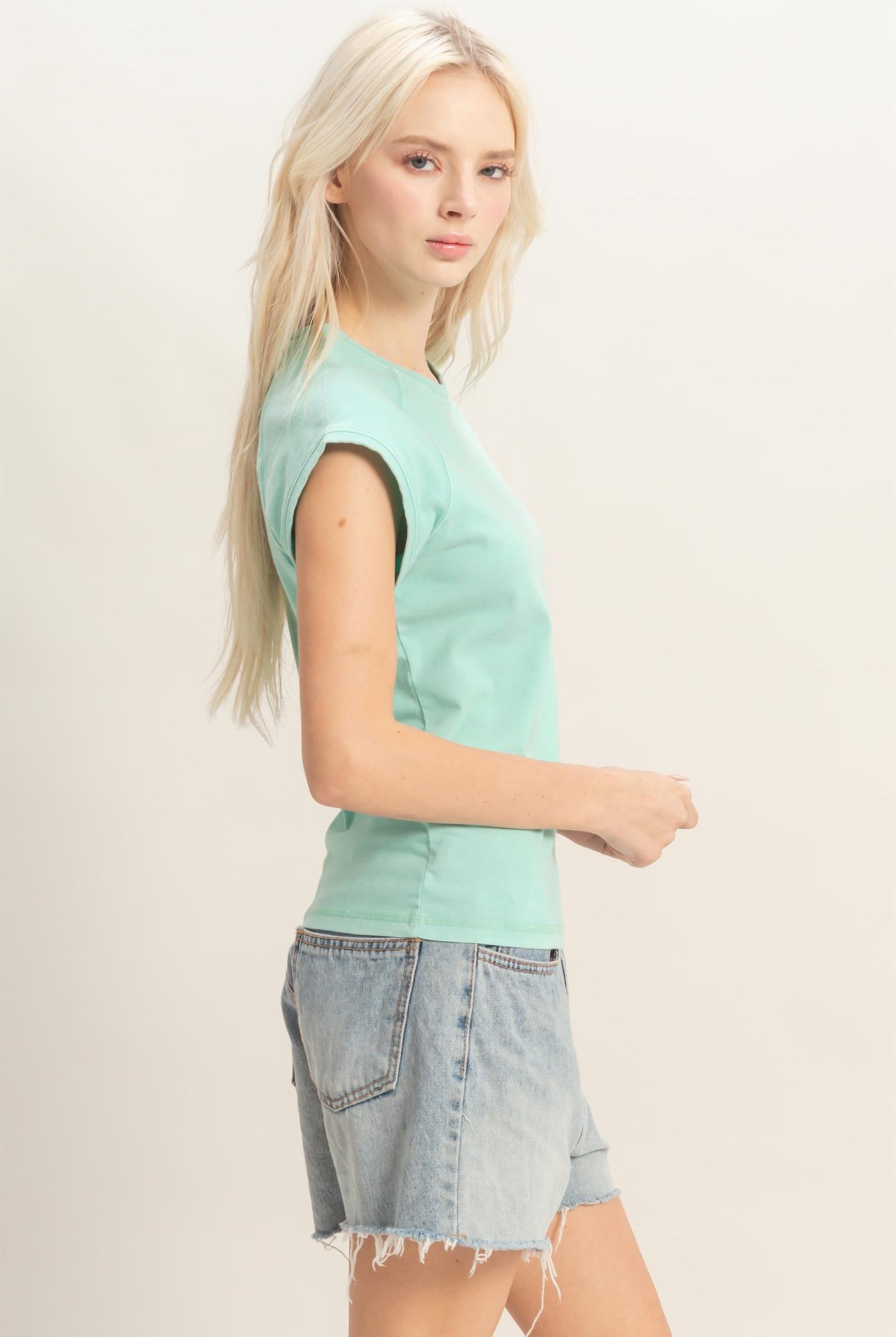 Wholesale Mineral Wash Raglan Short Sleeve Top T-Shirts DZ26A741 TURQUOISE DOUBLE ZERO