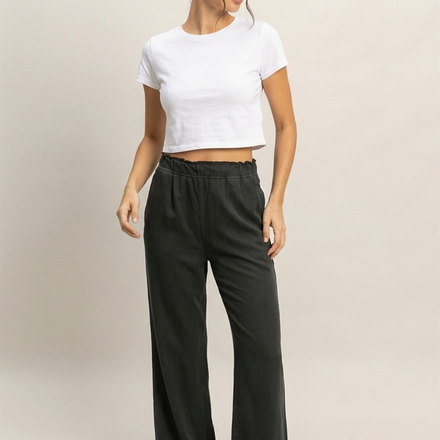 Wholesale High Waist Flare Pants Pants DZ24C346-D BLACK DOUBLE ZERO