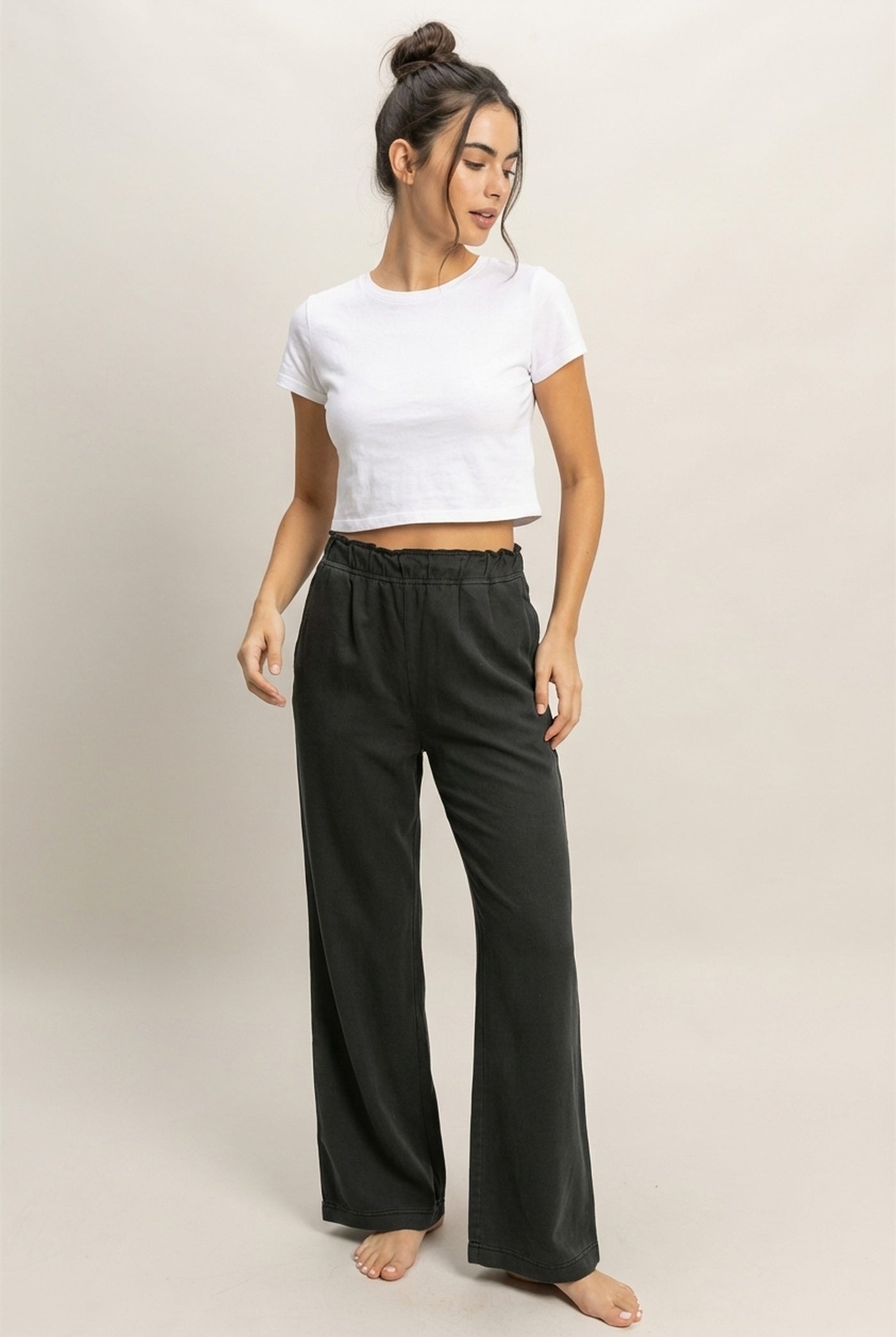 Wholesale High Waist Flare Pants Pants DZ24C346-D BLACK DOUBLE ZERO