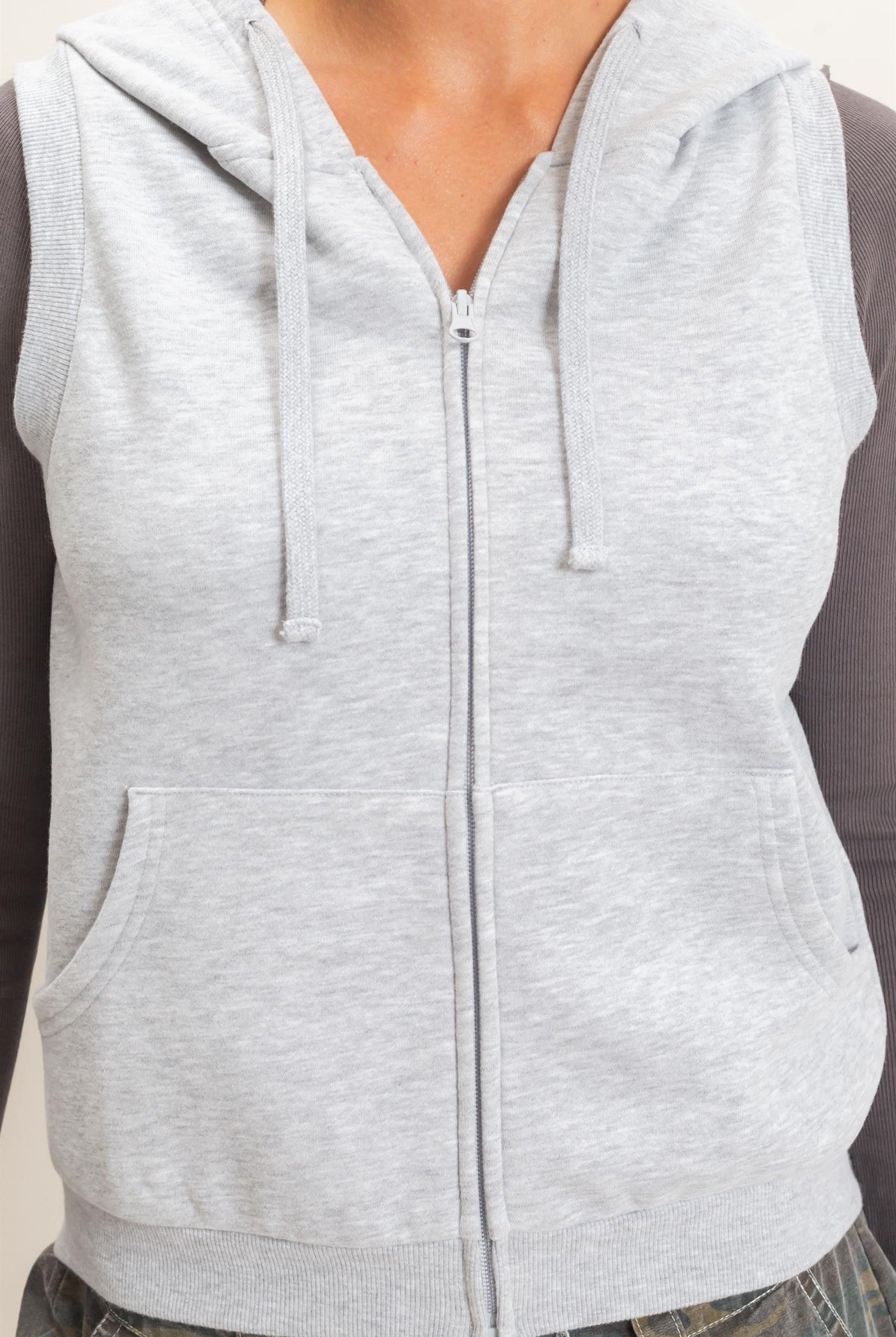 Wholesale Sleeveless Zip Up Hoodie Hoodies DZ26E330 HEATHER GRAY DOUBLE ZERO
