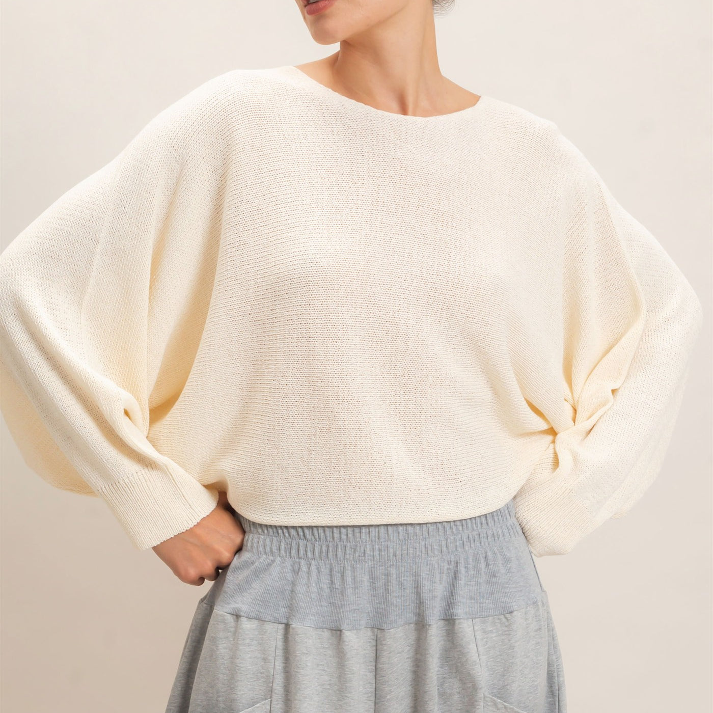 Wholesale Loose Knit Boat Neck Sweater Sweaters HF26E896 IVORY CREAM HYFVE