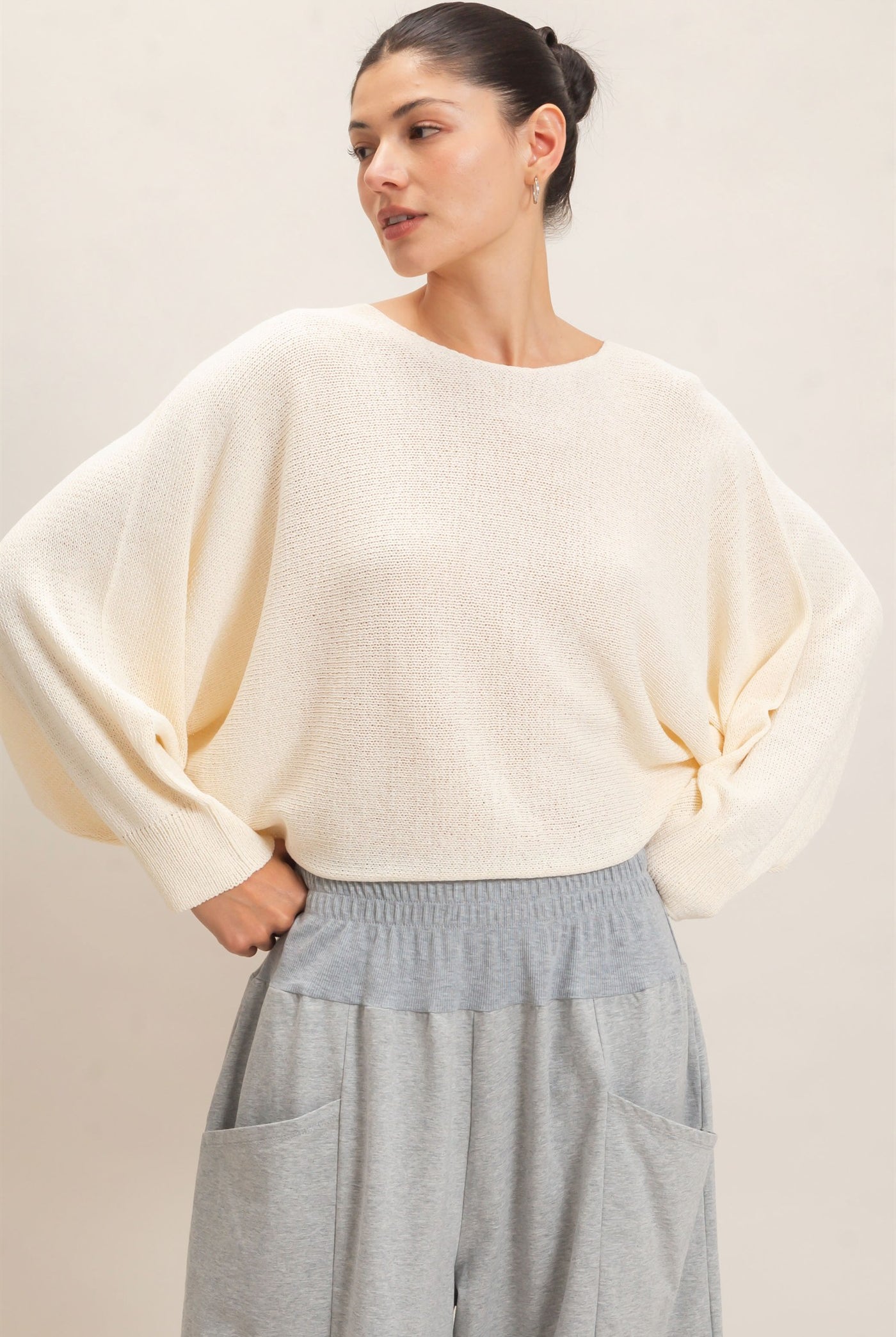 Wholesale Loose Knit Boat Neck Sweater Sweaters HF26E896 IVORY CREAM HYFVE