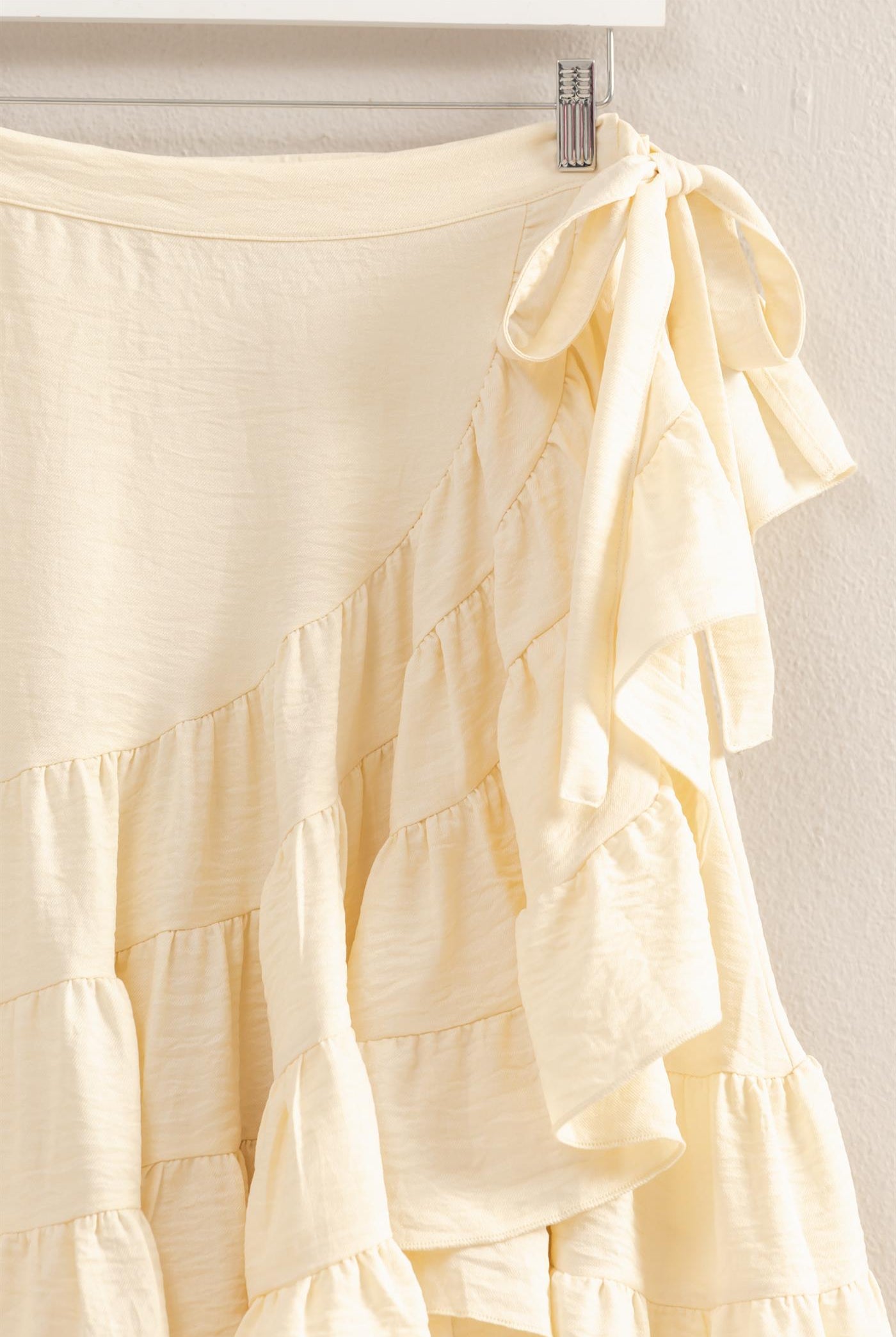 Wholesale High-Waist Tiered Wrap Maxi Skirt Skirts HF24F553 VANILLA HYFVE