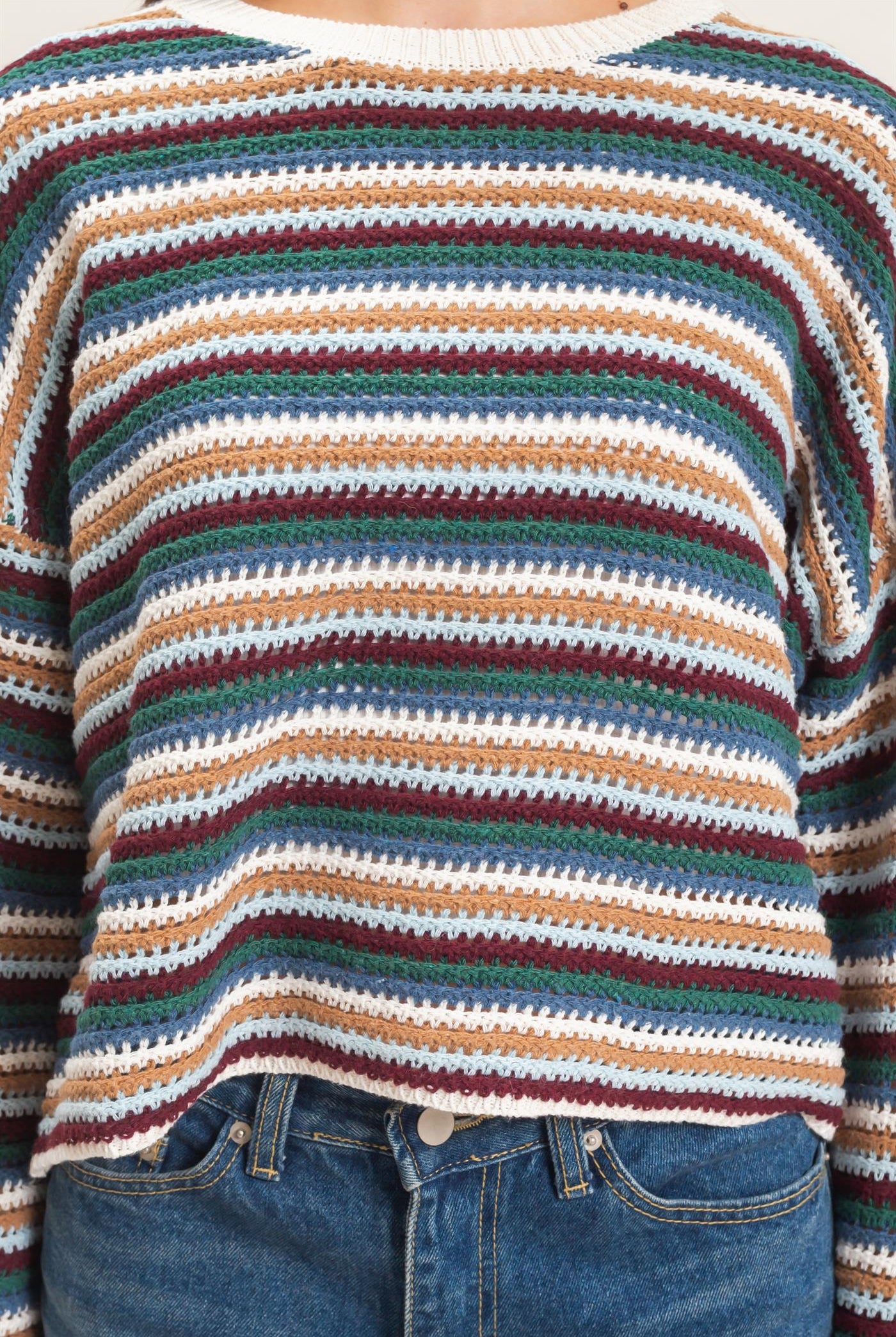 Wholesale Striped Boat Neck Sweater Sweaters HF26E681 ECRU COMBO HYFVE