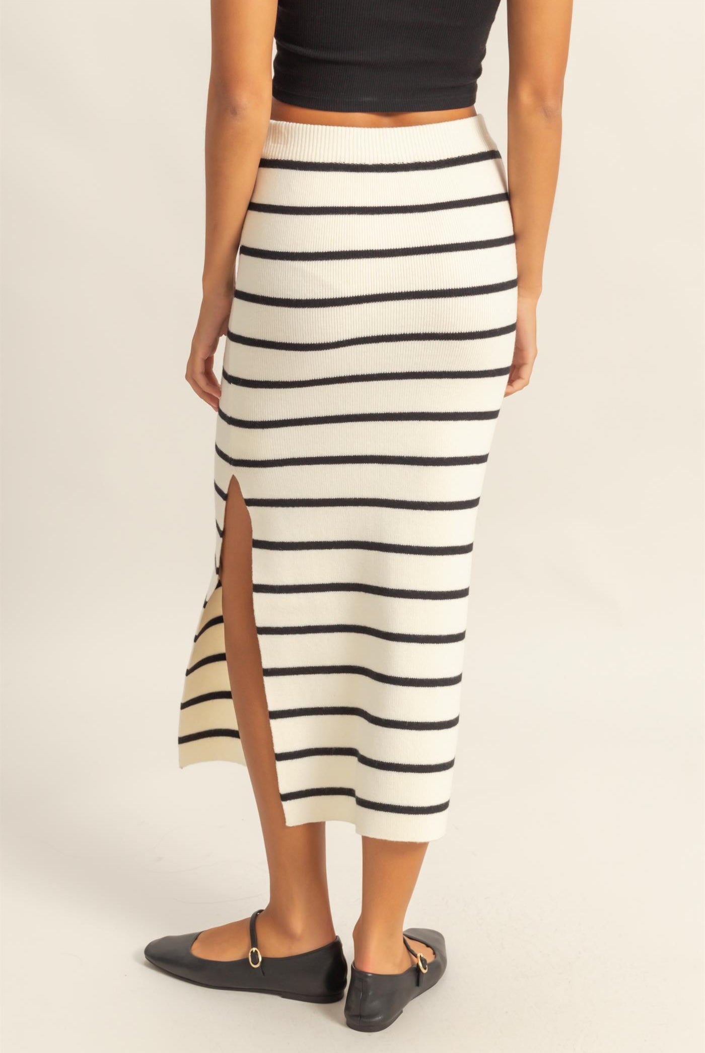 Wholesale Striped High Waist Bodycon Sweater Skirt Skirts DZ25A637 BLACK/CREAM DOUBLE ZERO