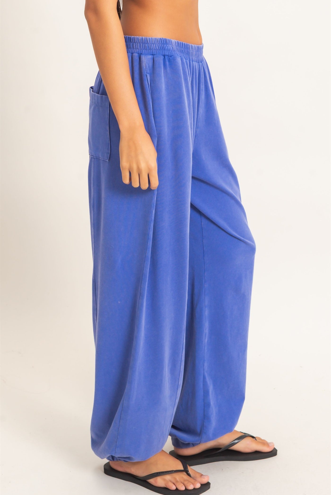 Wholesale Mineral Wash Elastic Waist Jogger Pants Joggers DZ26F405 COBALT DOUBLE ZERO