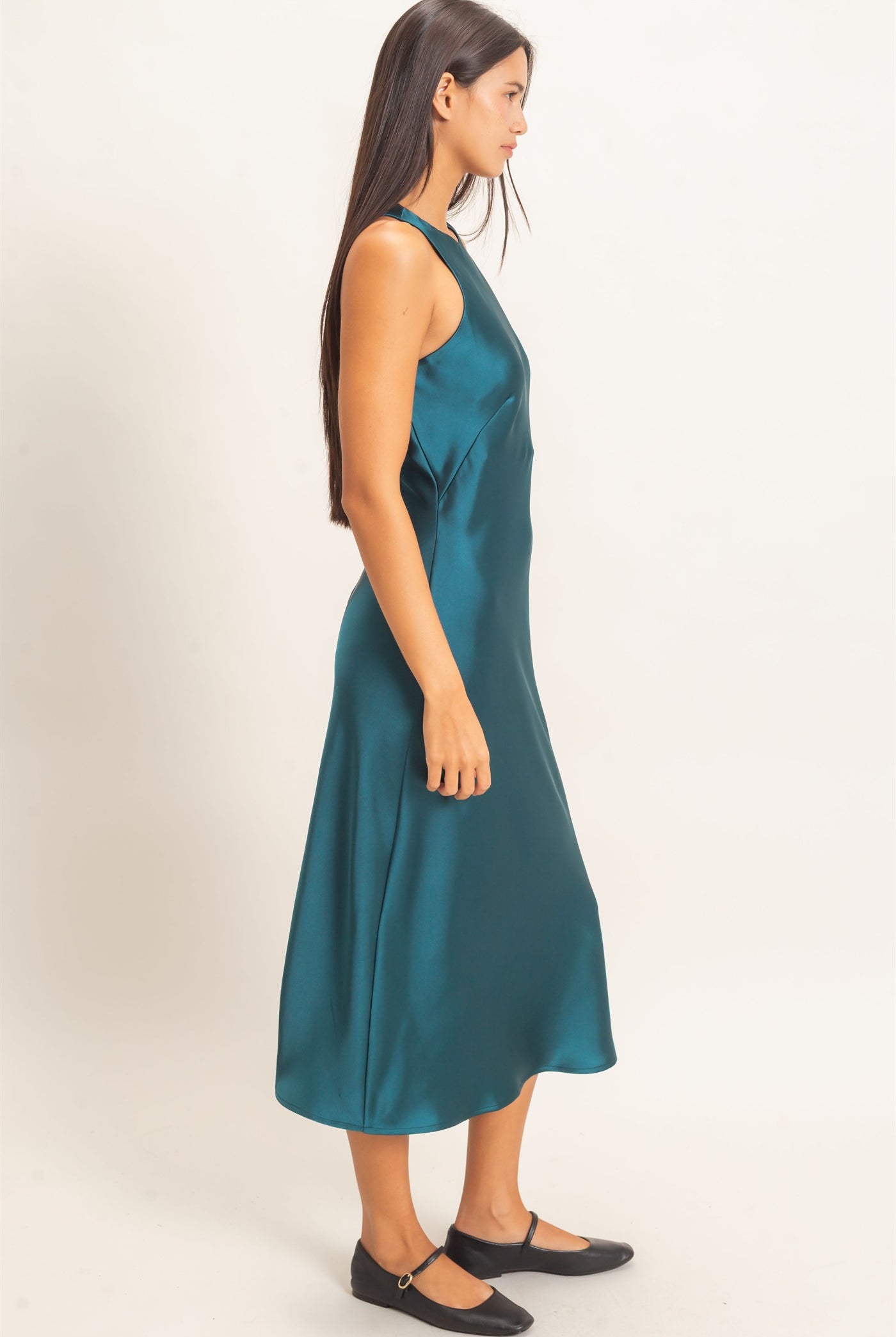 Wholesale Sleeveless Satin Midi Dress Dresses DZ26E257 DARK TEAL DOUBLE ZERO
