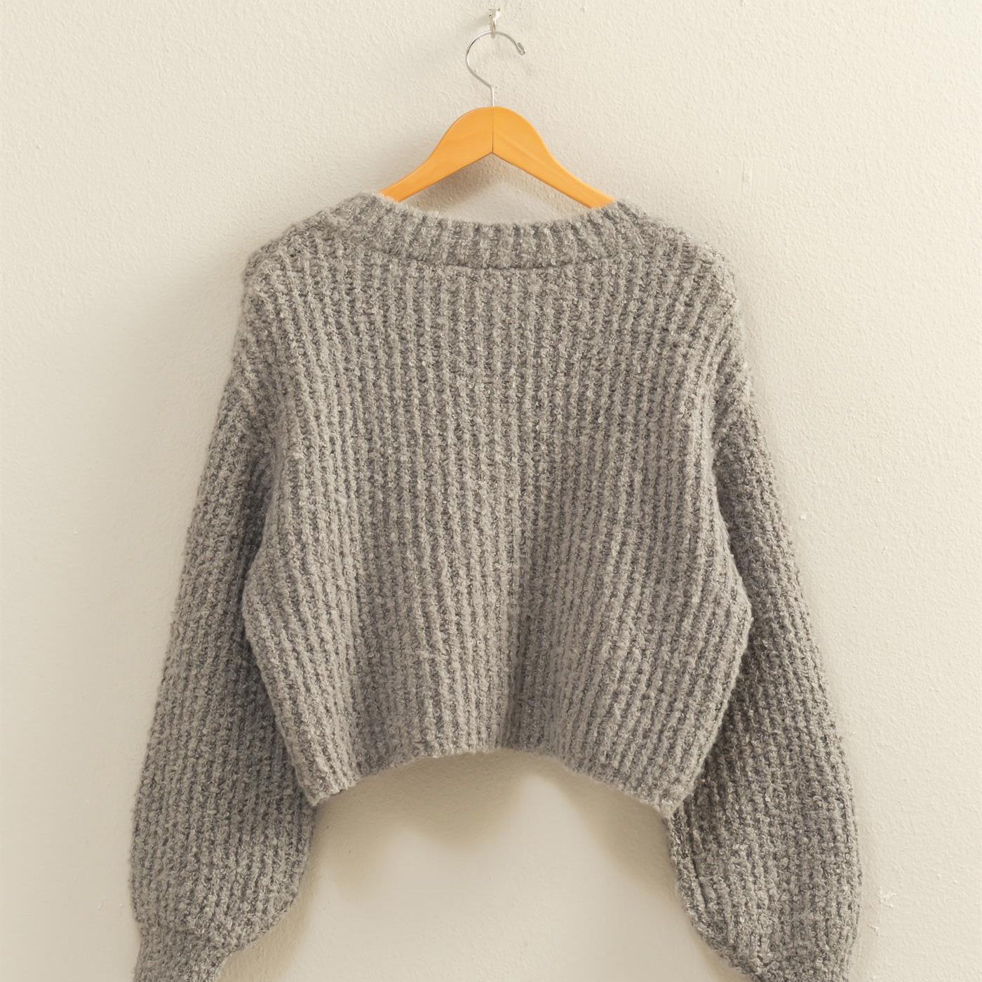 Wholesale Fluffy Knit Button-Up Cardigan Sweater Cardigans DZ25E592 HEATHER GRAY DOUBLE ZERO