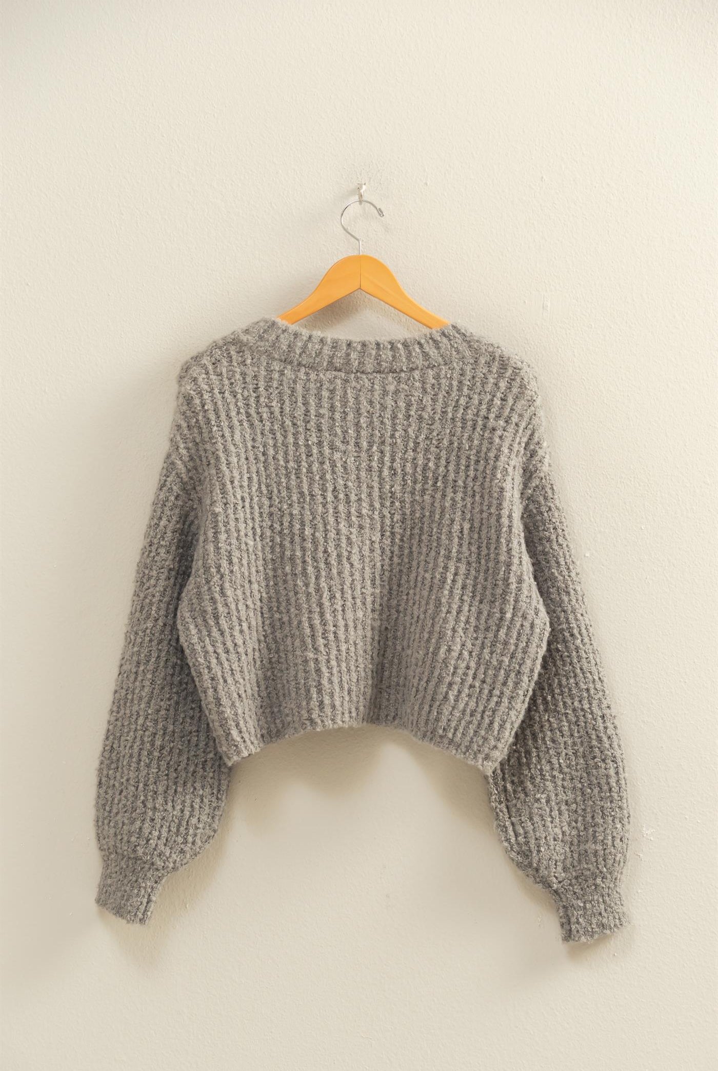 Wholesale Fluffy Knit Button-Up Cardigan Sweater Cardigans DZ25E592 HEATHER GRAY DOUBLE ZERO