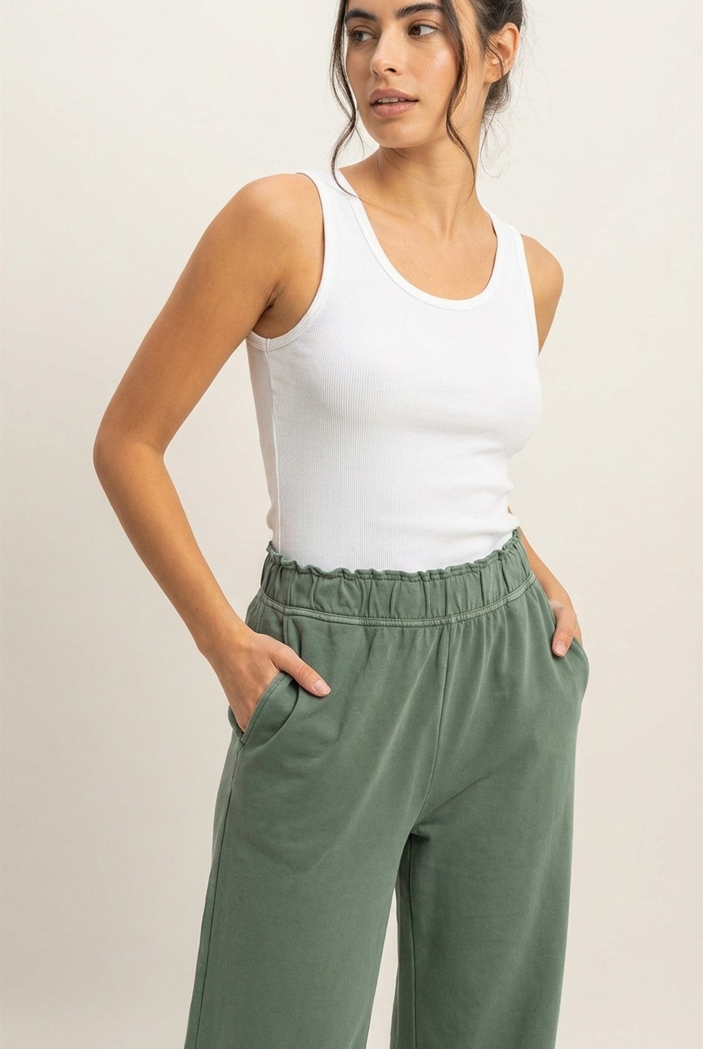 Wholesale High Waist Flare Pants Pants DZ24C346-D GRAY GREEN DOUBLE ZERO