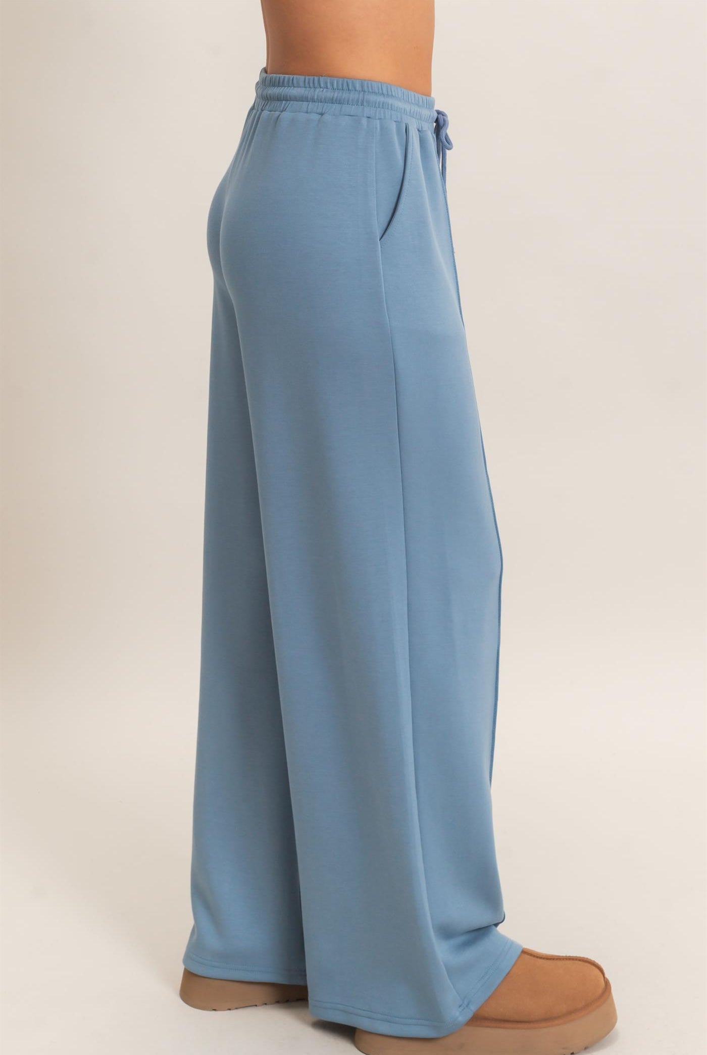 Wholesale Drawstring Waist Pintuck Wide Leg Pants Pants DZ26E384 DUSTY BLUE HYFVE