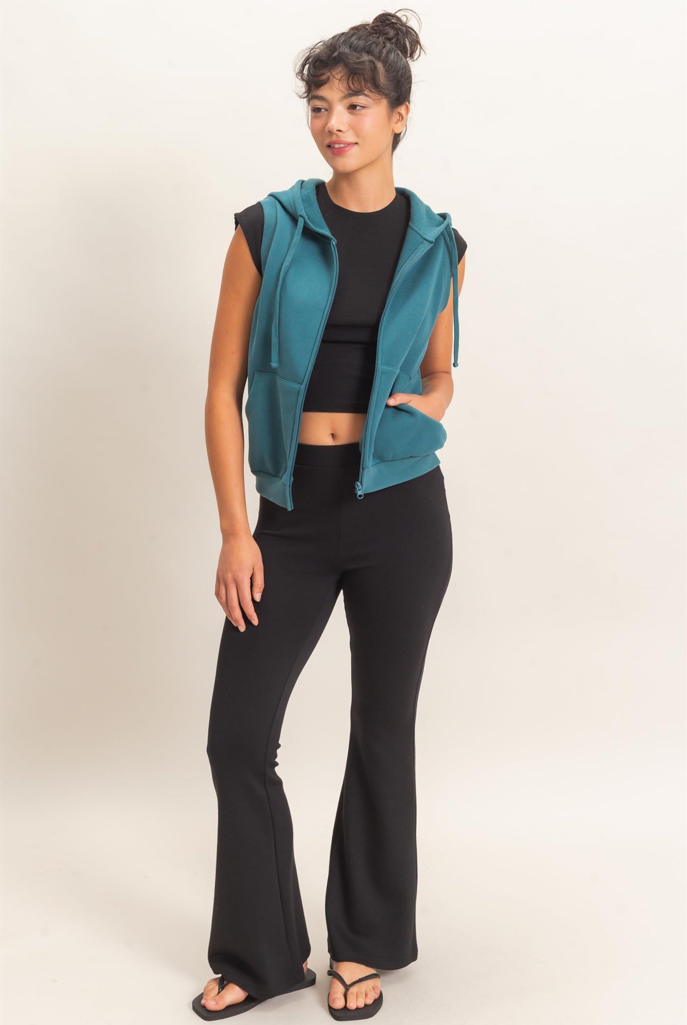 Wholesale Sleeveless Zip Up Hoodie Hoodies DZ26E330 DARK TEAL DOUBLE ZERO