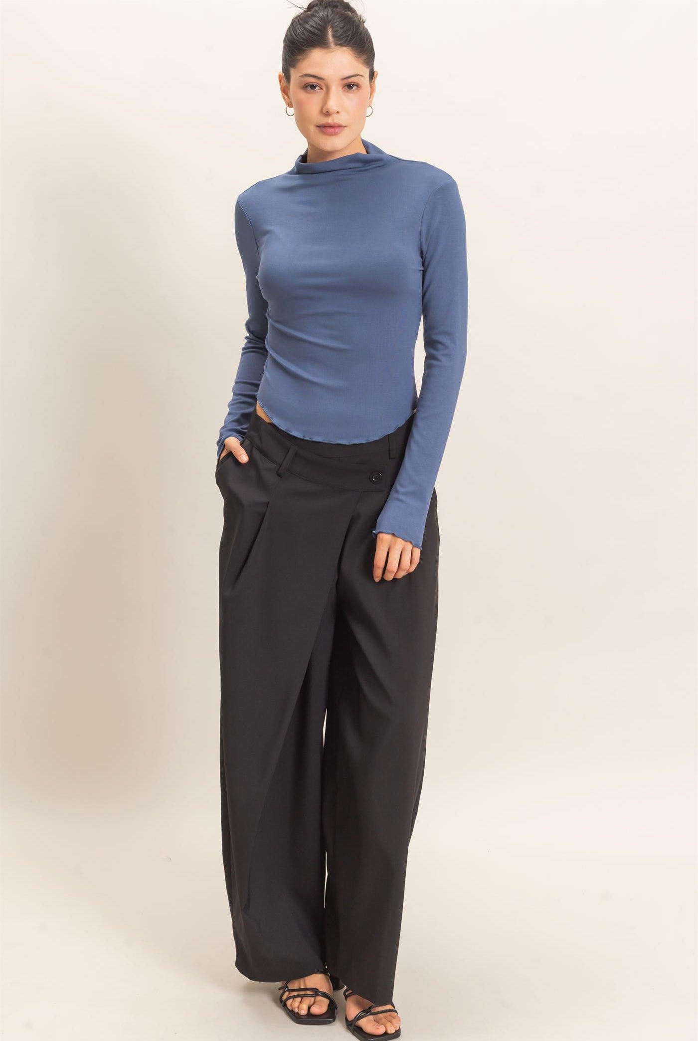 Wholesale Asymmetrical Overlap Pleated Pant Pants HF26C885 BLACK HYFVE