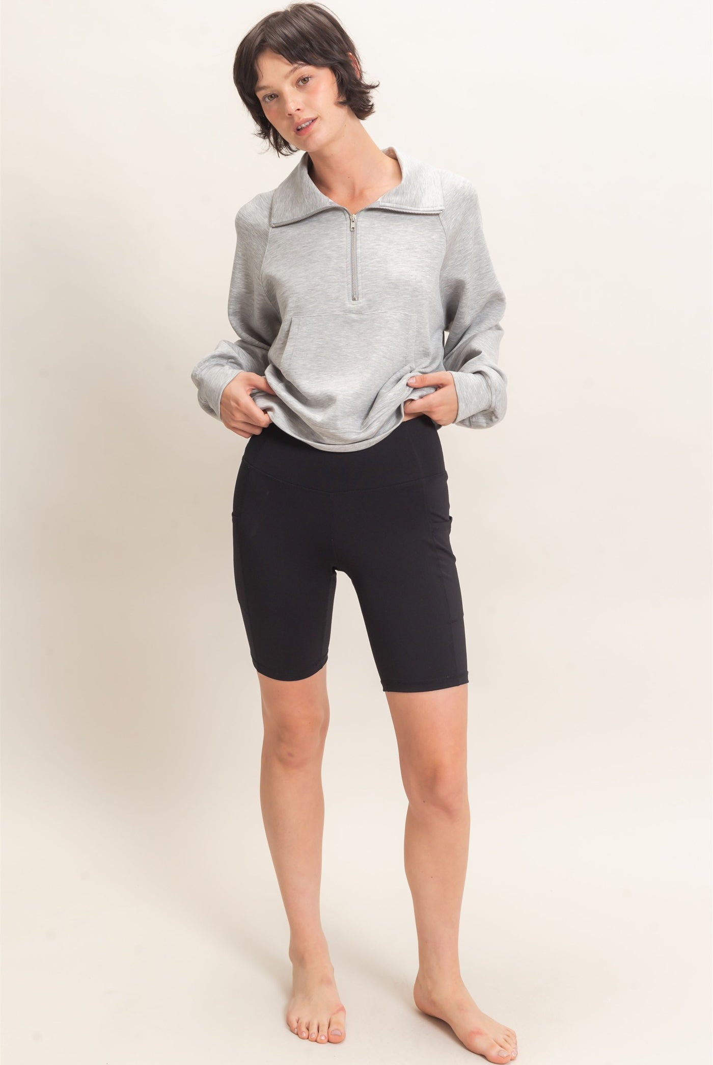 Wholesale Half-Zip Collar Raglan Pullover Sweatshirts DZ26C967 HEATHER GRAY DOUBLE ZERO