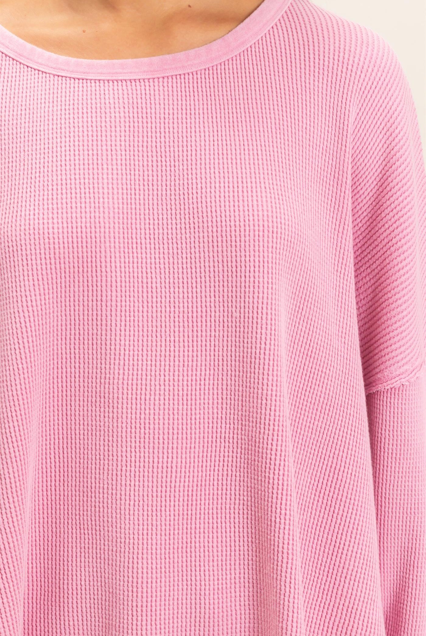 Wholesale Mineral Wash Waffle Oversized Top Clothing Tops DZ26E248 PINK DOUBLE ZERO