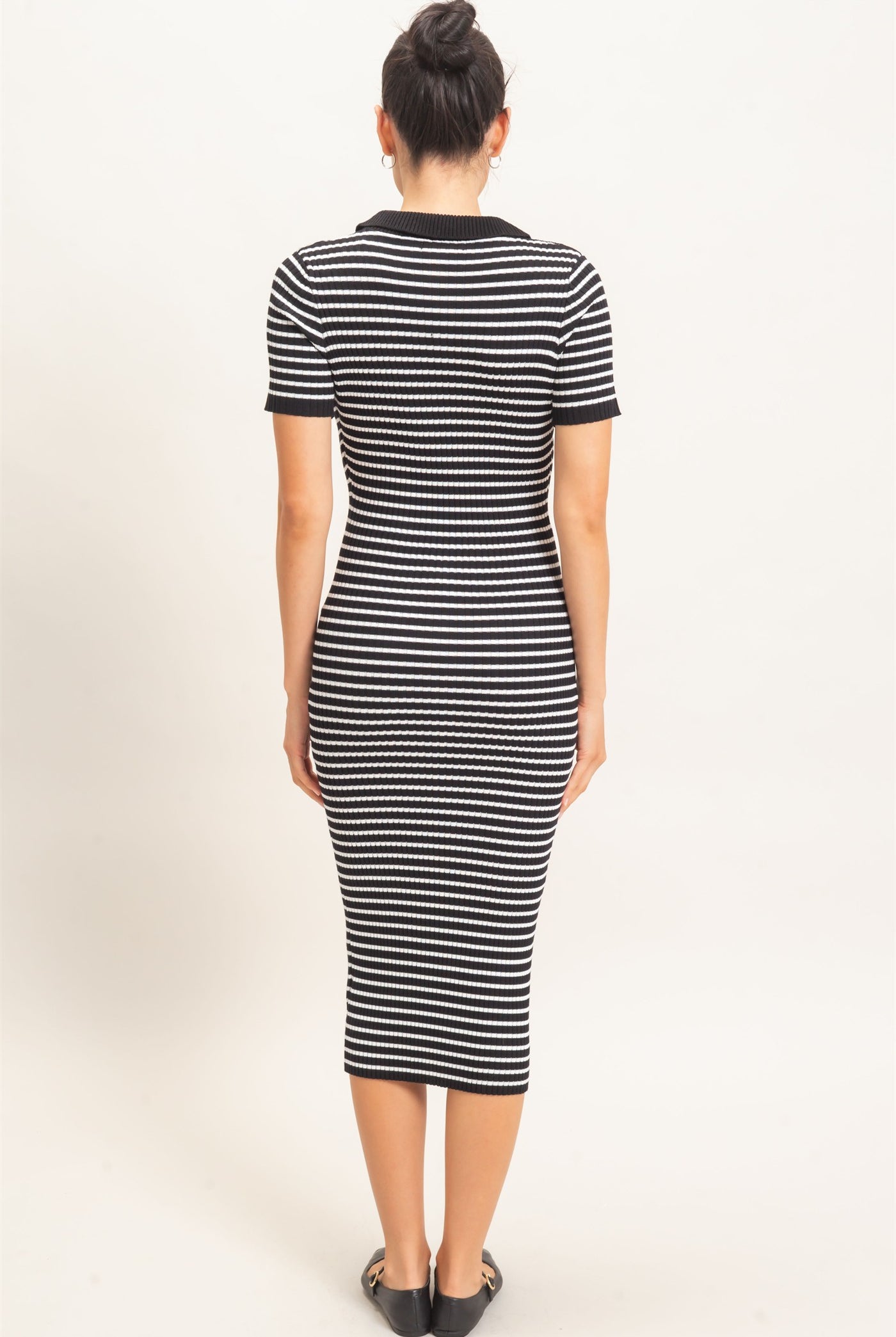 Wholesale Ribbed Collared Midi Dress Dresses HF26E216 BLACK HYFVE