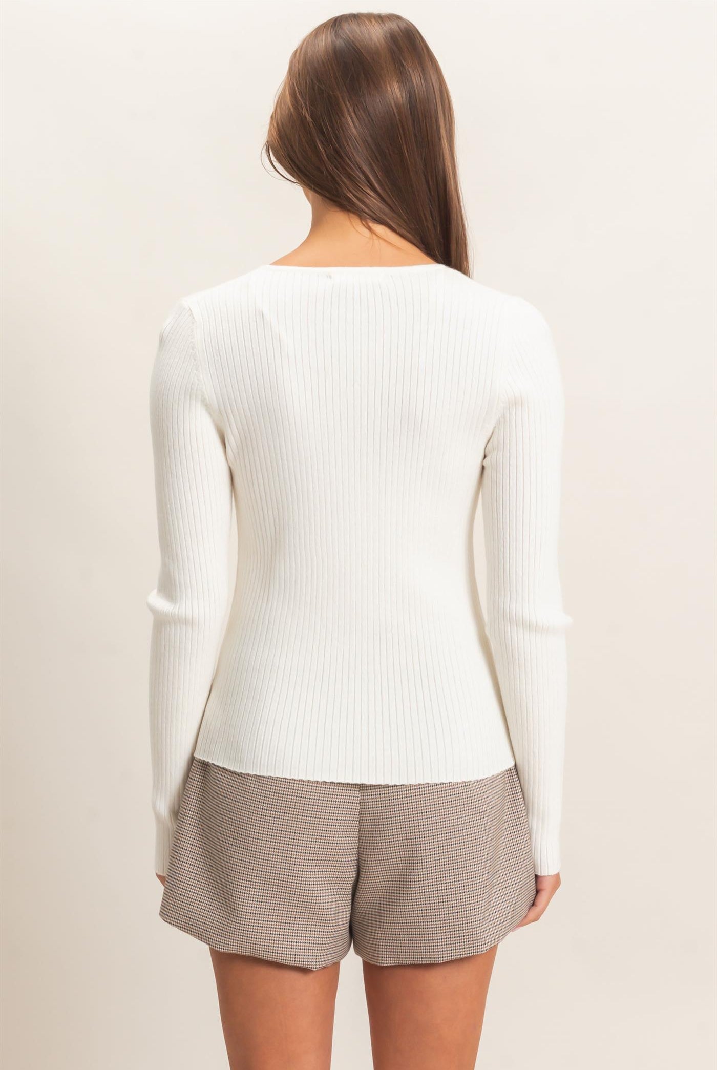Wholesale Ribbed Button Front Cardigan Cardigans DZ26E322 CREAM DOUBLE ZERO