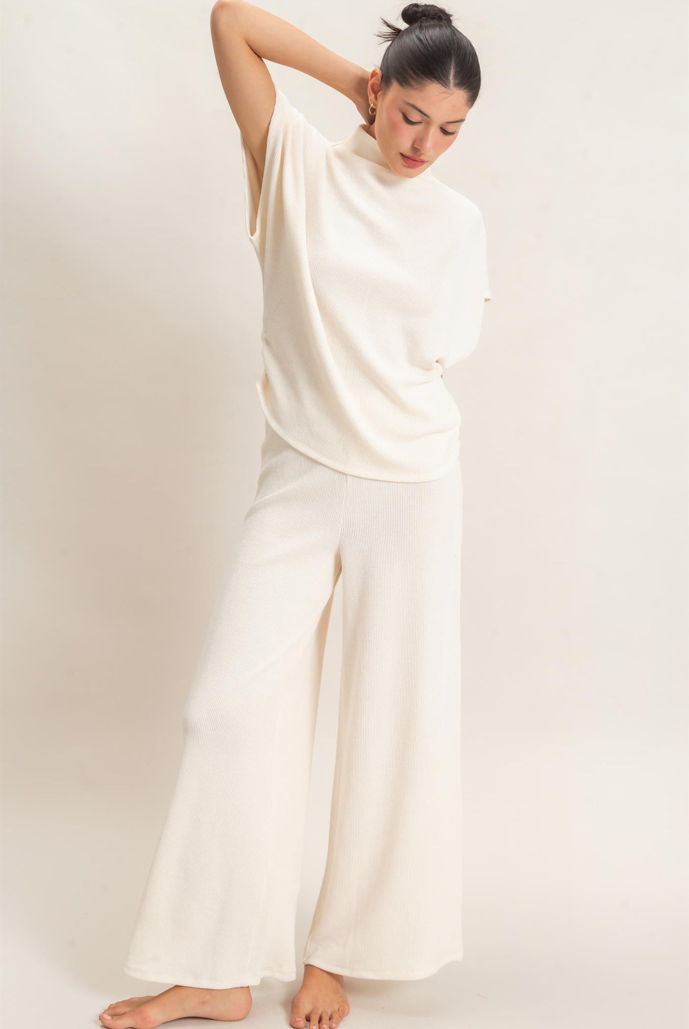 Wholesale Dolman Sleeve Top And Pant Set Clothing HF26F225-SET-D CREAM HYFVE