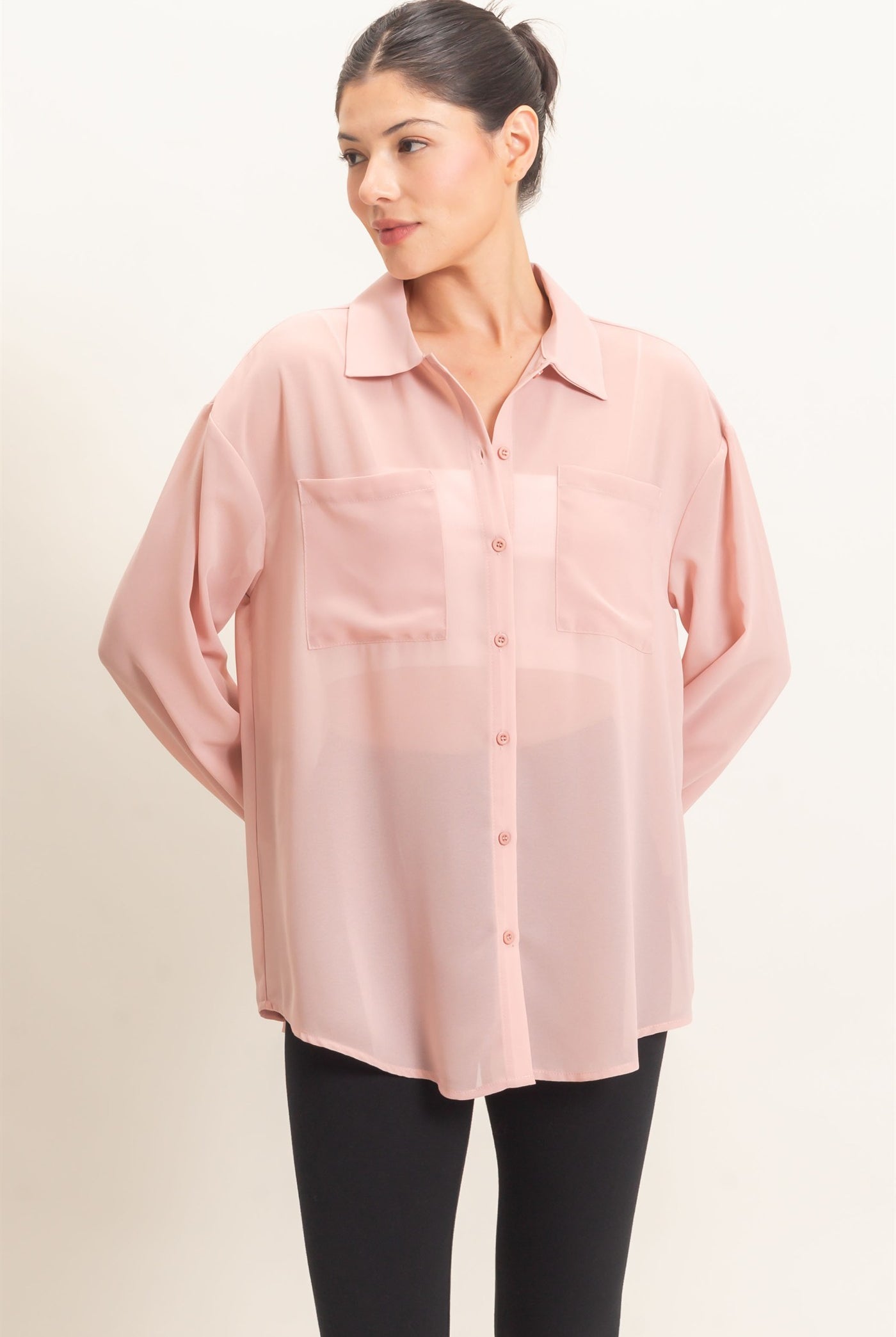Wholesale Button-Down Collar Blouse Shirts HF26F067 MAUVE HYFVE