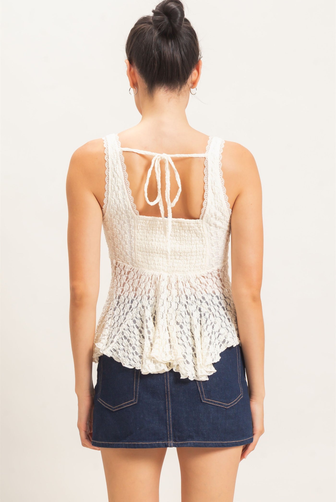 Wholesale Lace V-Neck Peplum Top Clothing Tops HF26E088 CREAM HYFVE