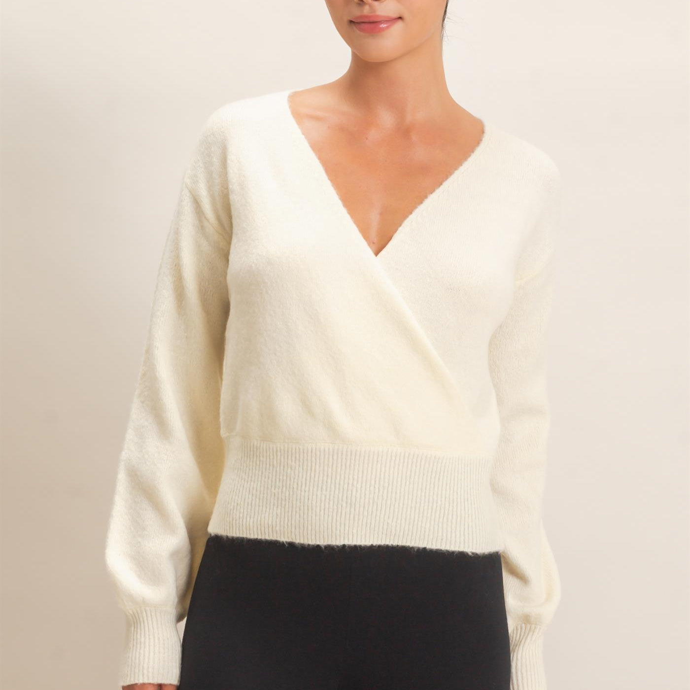 Wholesale Wrap V Neck Sweater Sweaters DZ26E948 CREAM DOUBLE ZERO