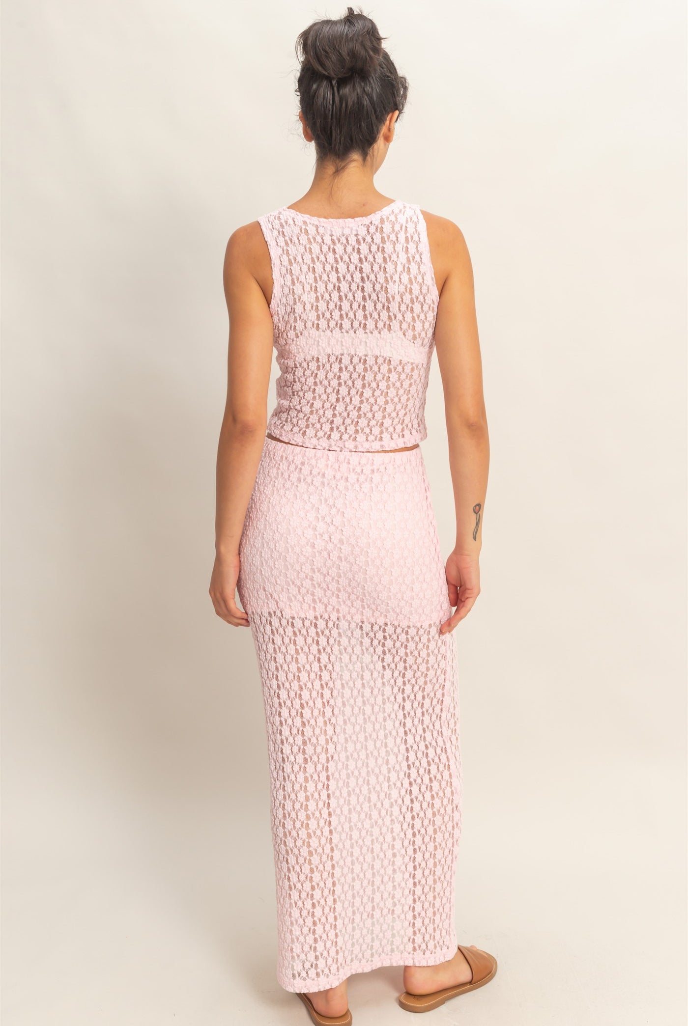Wholesale Round Neck Lace Top & Lace Maxi Skirt Set Clothing DZ26C670-SET SOFT PINK DOUBLE ZERO