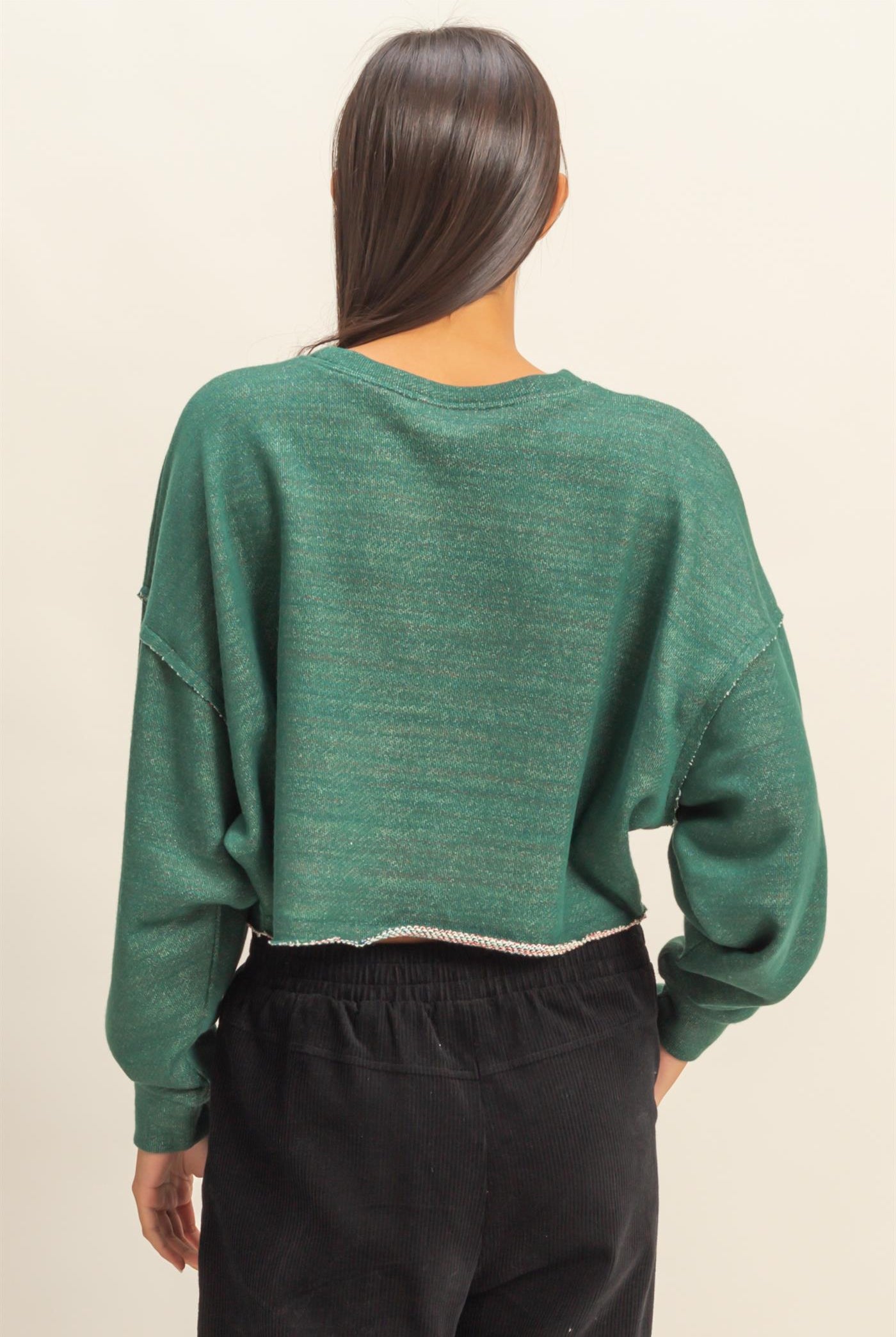 Wholesale Drop-Shoulder Cropped Top Clothing Tops DZ22G906 HUNTER GREEN DOUBLE ZERO
