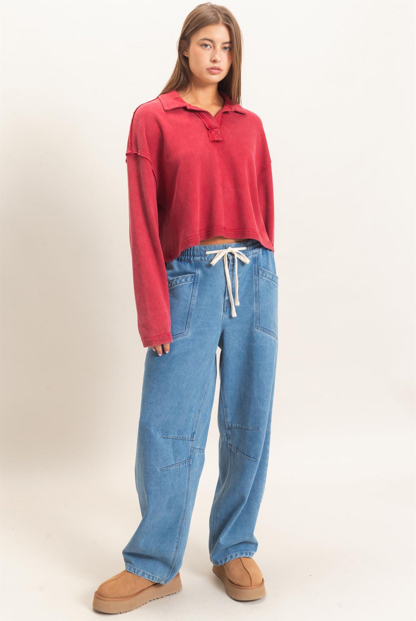 Wholesale Elastic Waist Denim Pants Pants DZ26F306 MEDIUM BLUE DOUBLE ZERO