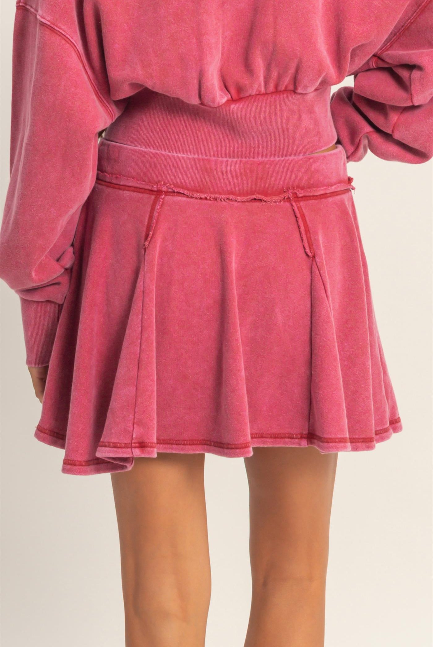 Wholesale Acid Washed Mid Wiast Flowy Skort Skorts DZ26A928 DARK RED DOUBLE ZERO