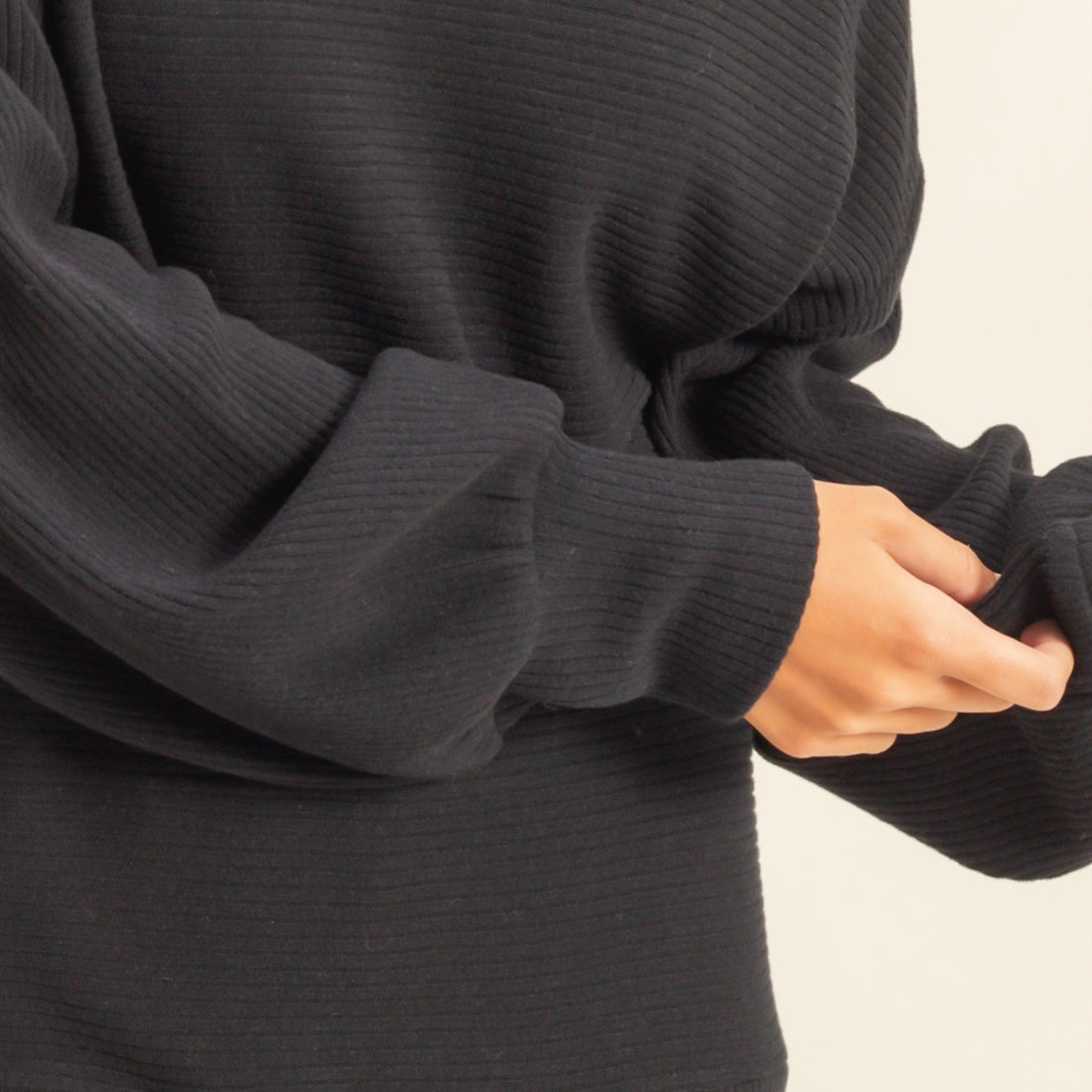 Wholesale Ribbed Balloon Sleeve Top Clothing Tops DZ24A099 BLACK DOUBLE ZERO