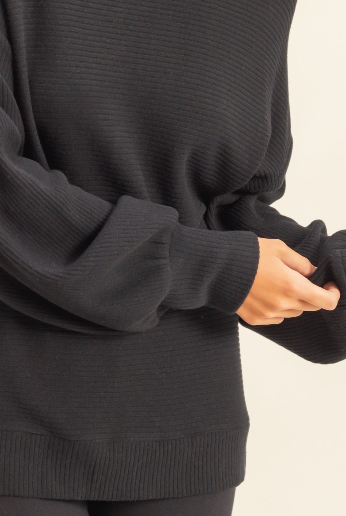 Wholesale Ribbed Balloon Sleeve Top Clothing Tops DZ24A099 BLACK DOUBLE ZERO