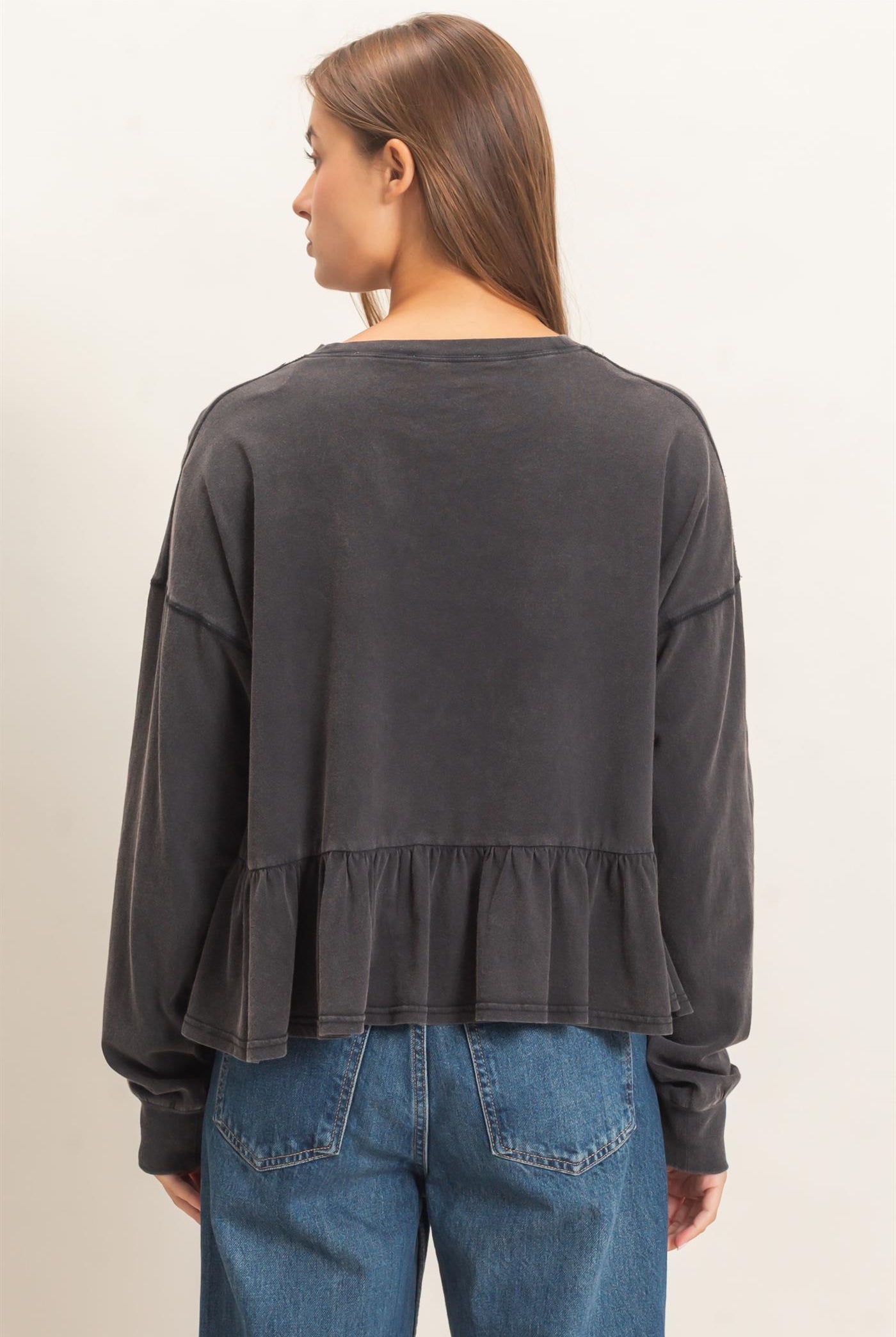 Wholesale Peplum Long Sleeve Top Clothing Tops DZ26F397 BLACK DOUBLE ZERO