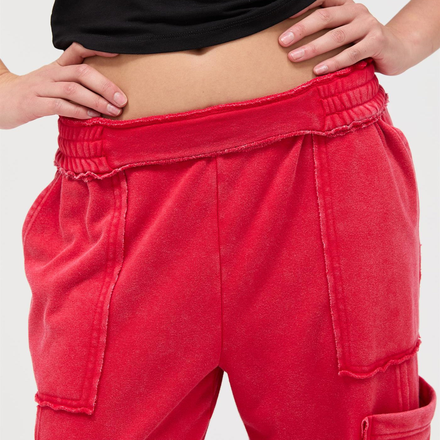 Wholesale Mineral Wash Wide Leg Cargo Pants Pants DZ26A256 RED DOUBLE ZERO