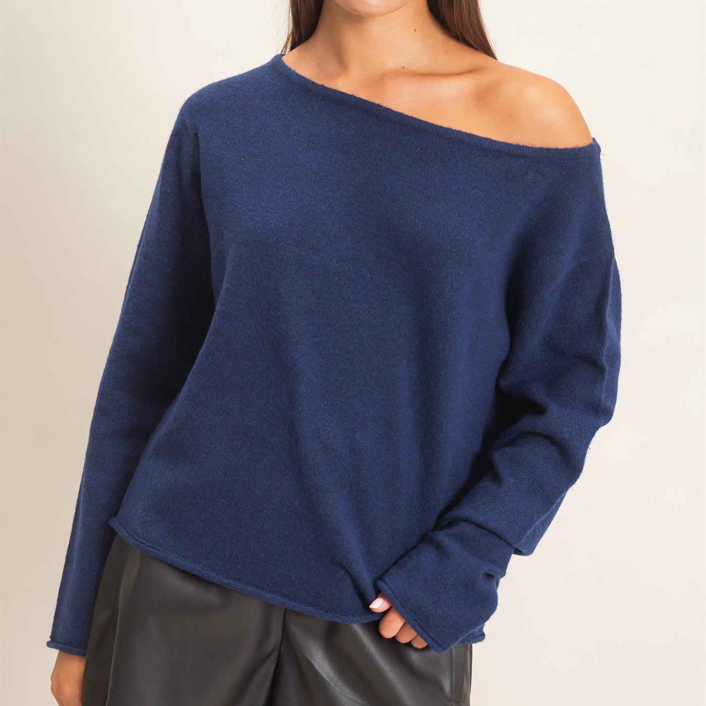 Wholesale Off The Shoulder Sweater Sweaters DZ26E652 NAVY DOUBLE ZERO