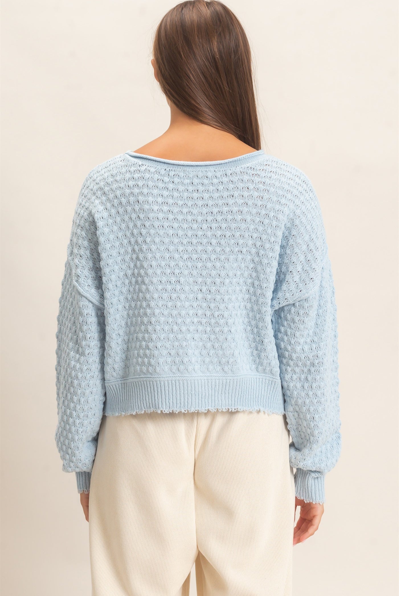 Wholesale Textured Boat Neck Sweater Sweaters DZ26E880 ICE BLUE DOUBLE ZERO