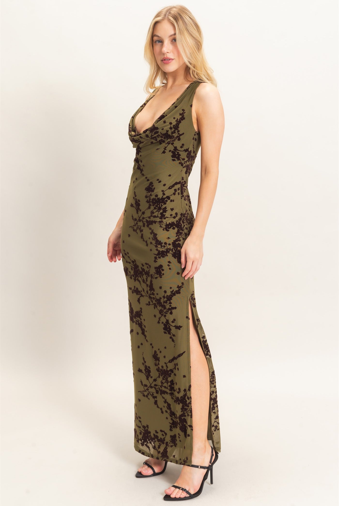 Wholesale Draped Cowl Neck Sleeveless Dress Dresses HF26C728 OLIVE HYFVE