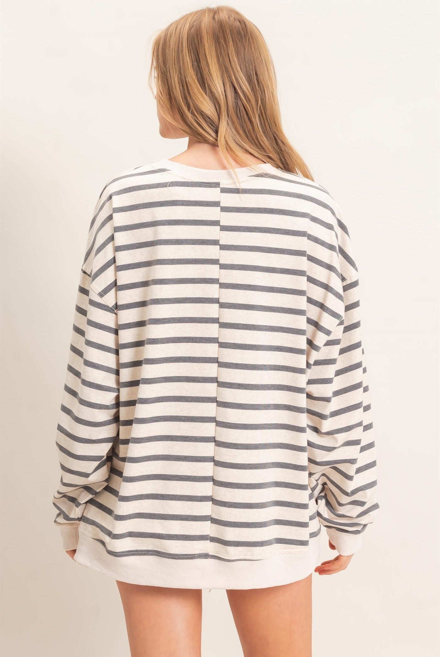Wholesale Striped Long Sleeve Pullover Sweatshirts HF26F077 GRAY/ECRU HYFVE