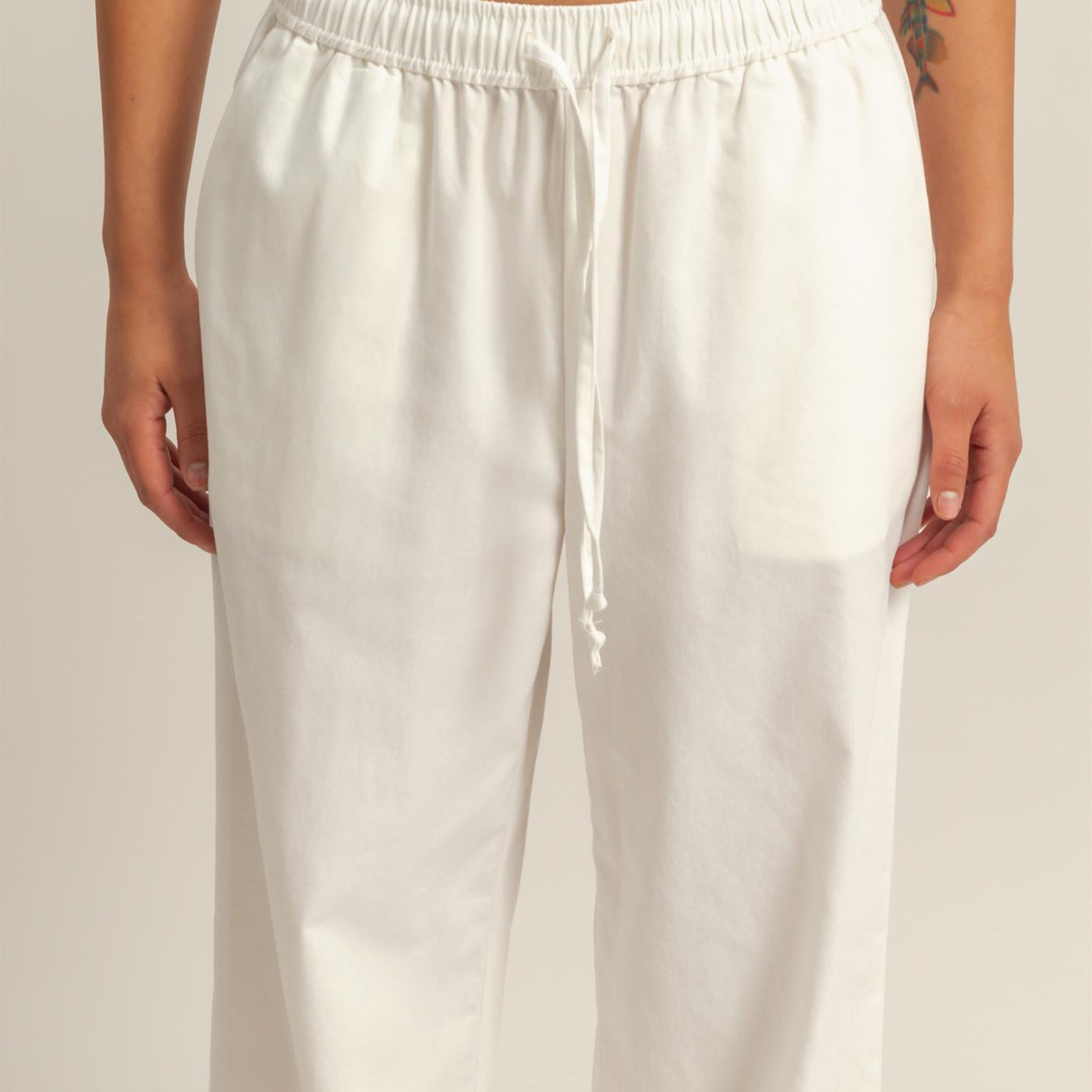 Wholesale Drawstring Waist Straight Leg Pants Pants DZ24A339 CREAM DOUBLE ZERO