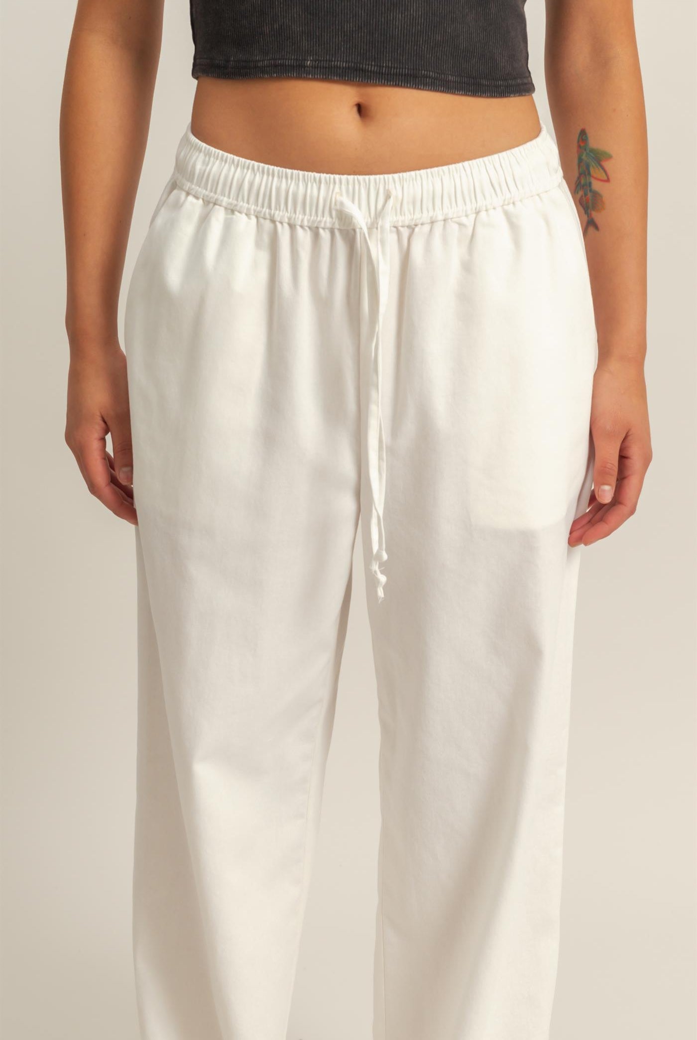 Wholesale Drawstring Waist Straight Leg Pants Pants DZ24A339 CREAM DOUBLE ZERO